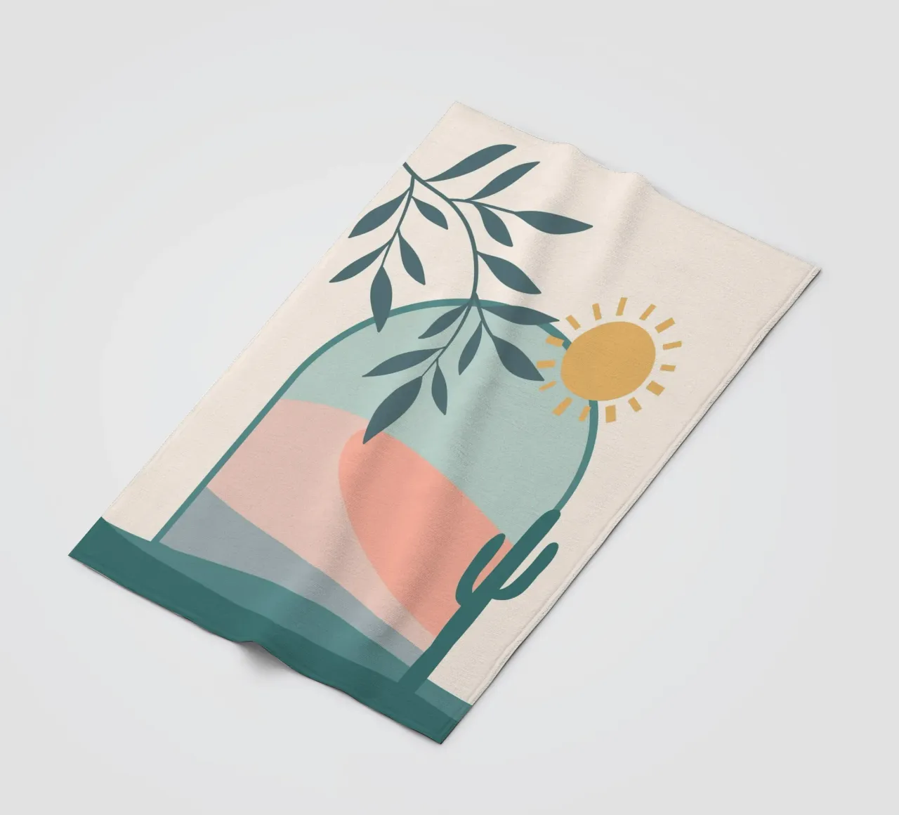 Serene landscape featuring a cactus and a bright sun coperta in pile da LisaArtes
