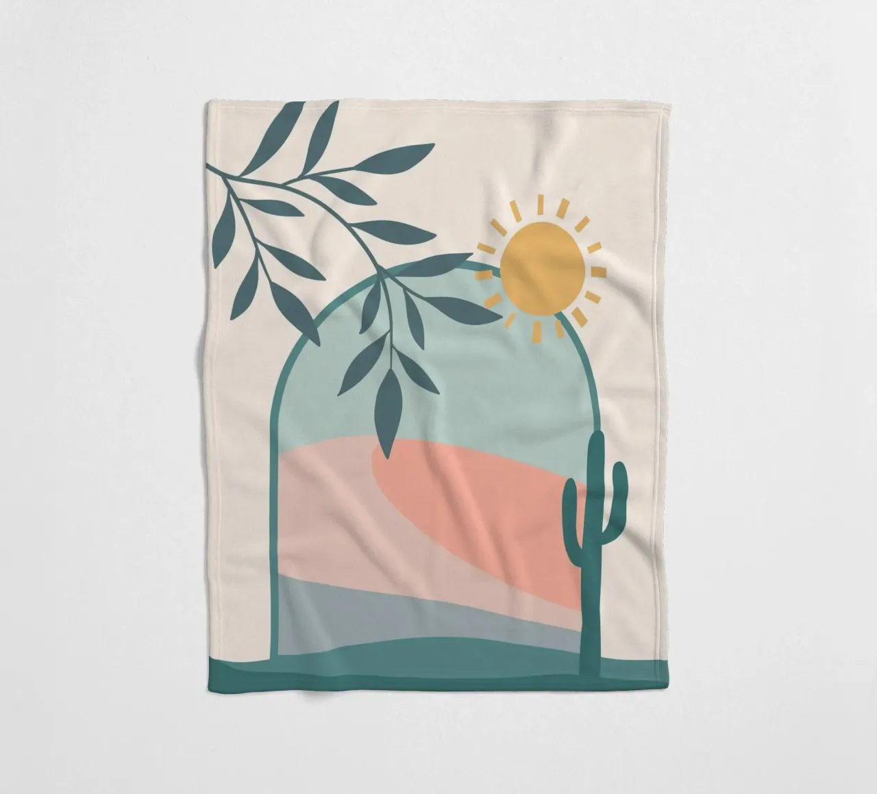 Serene landscape featuring a cactus and a bright sun coperta in pile da LisaArtes