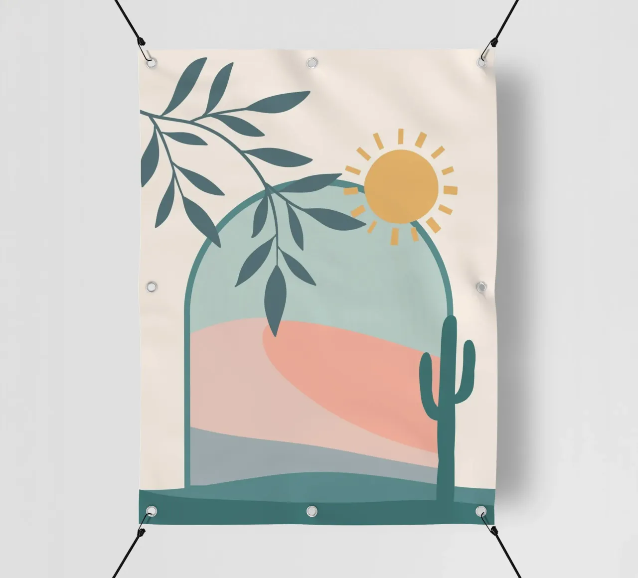 Serene landscape featuring a cactus and a bright sun telo in pvc da LisaArtes