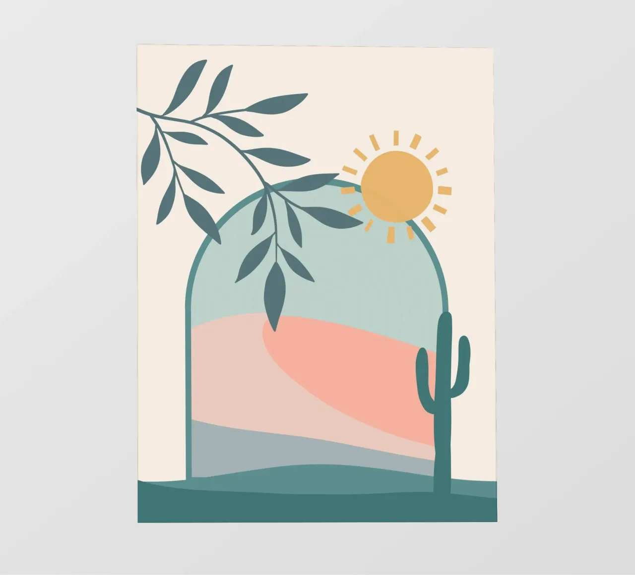 Serene landscape featuring a cactus and a bright sun telo in pvc da LisaArtes