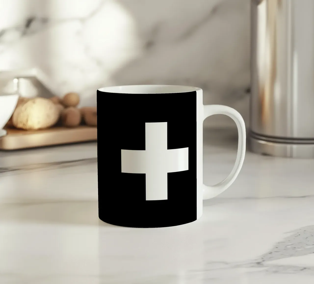 Croce Svizzera Design grafico monocromatico in bianco e nero tazza in ceramica da THE MOTIVATED TYPE