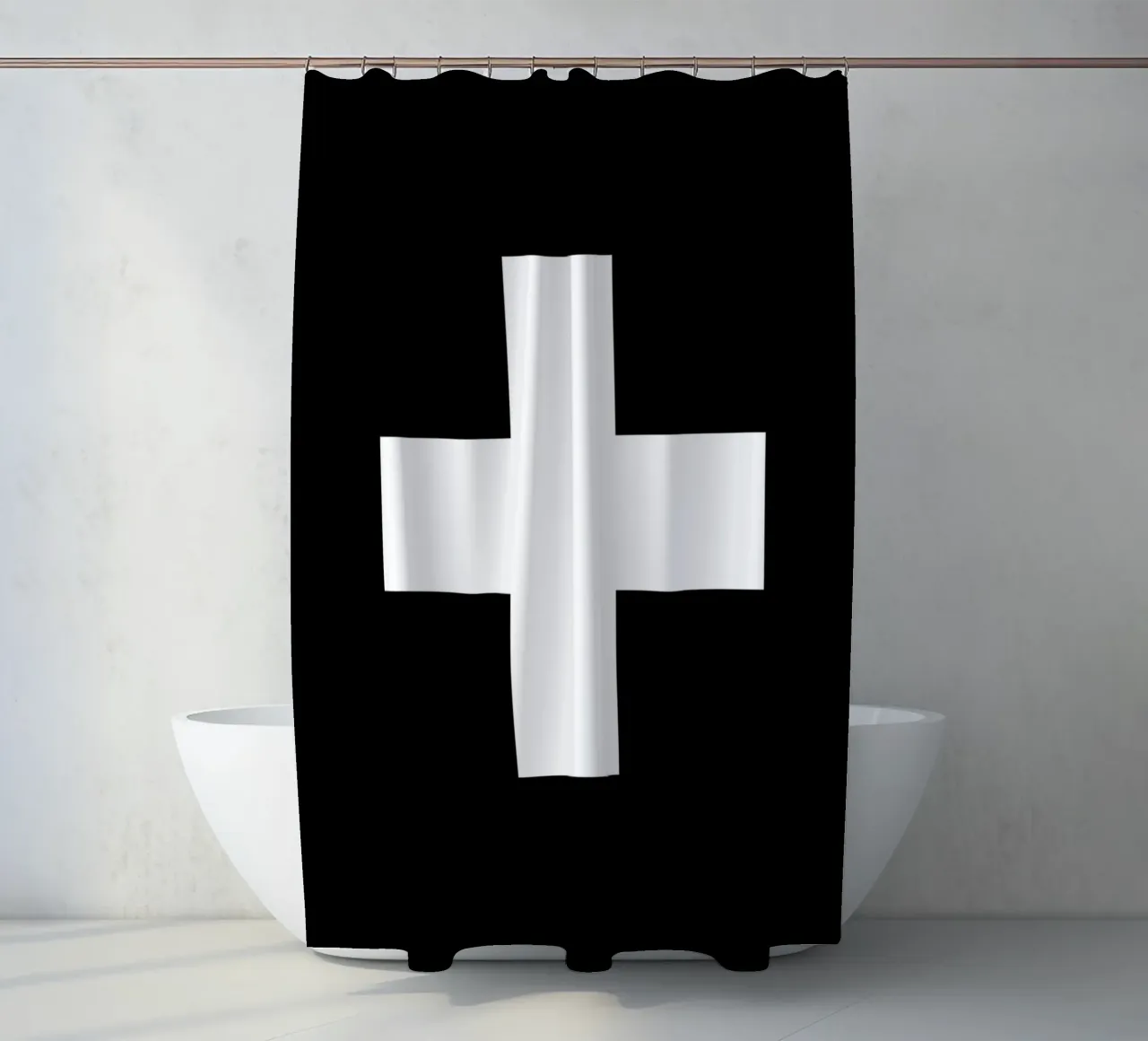 Schweizer Kreuz Schwarz-Weiß-Monochrom-Grafikdesign Duschvorhang von THE MOTIVATED TYPE