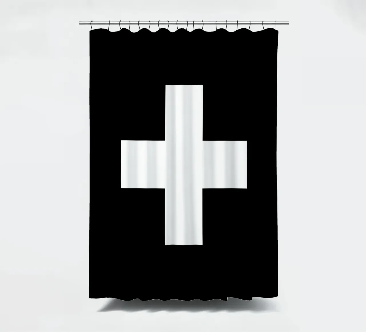 Schweizer Kreuz Schwarz-Weiß-Monochrom-Grafikdesign Duschvorhang von THE MOTIVATED TYPE