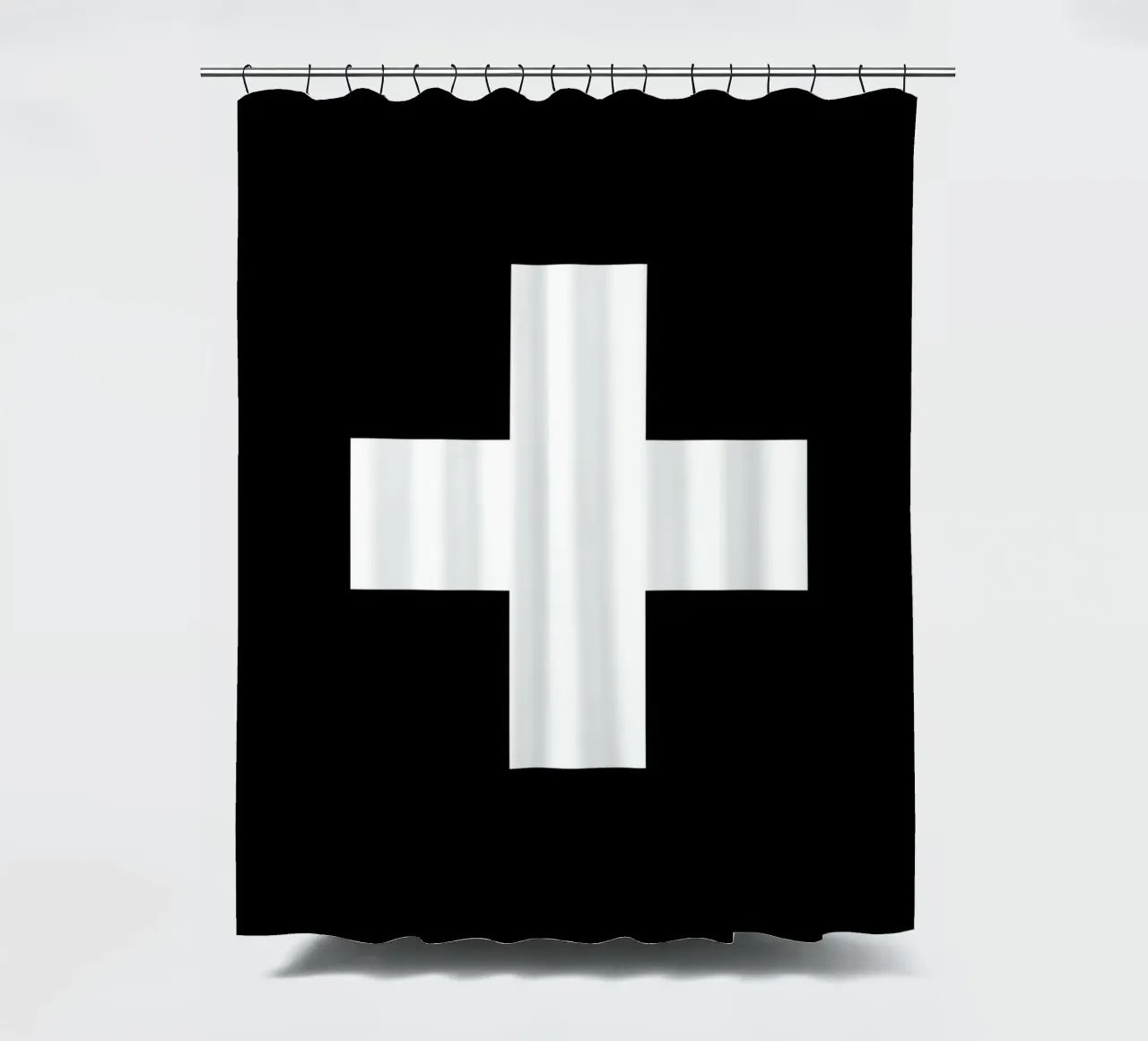 Schweizer Kreuz Schwarz-Weiß-Monochrom-Grafikdesign Duschvorhang von THE MOTIVATED TYPE