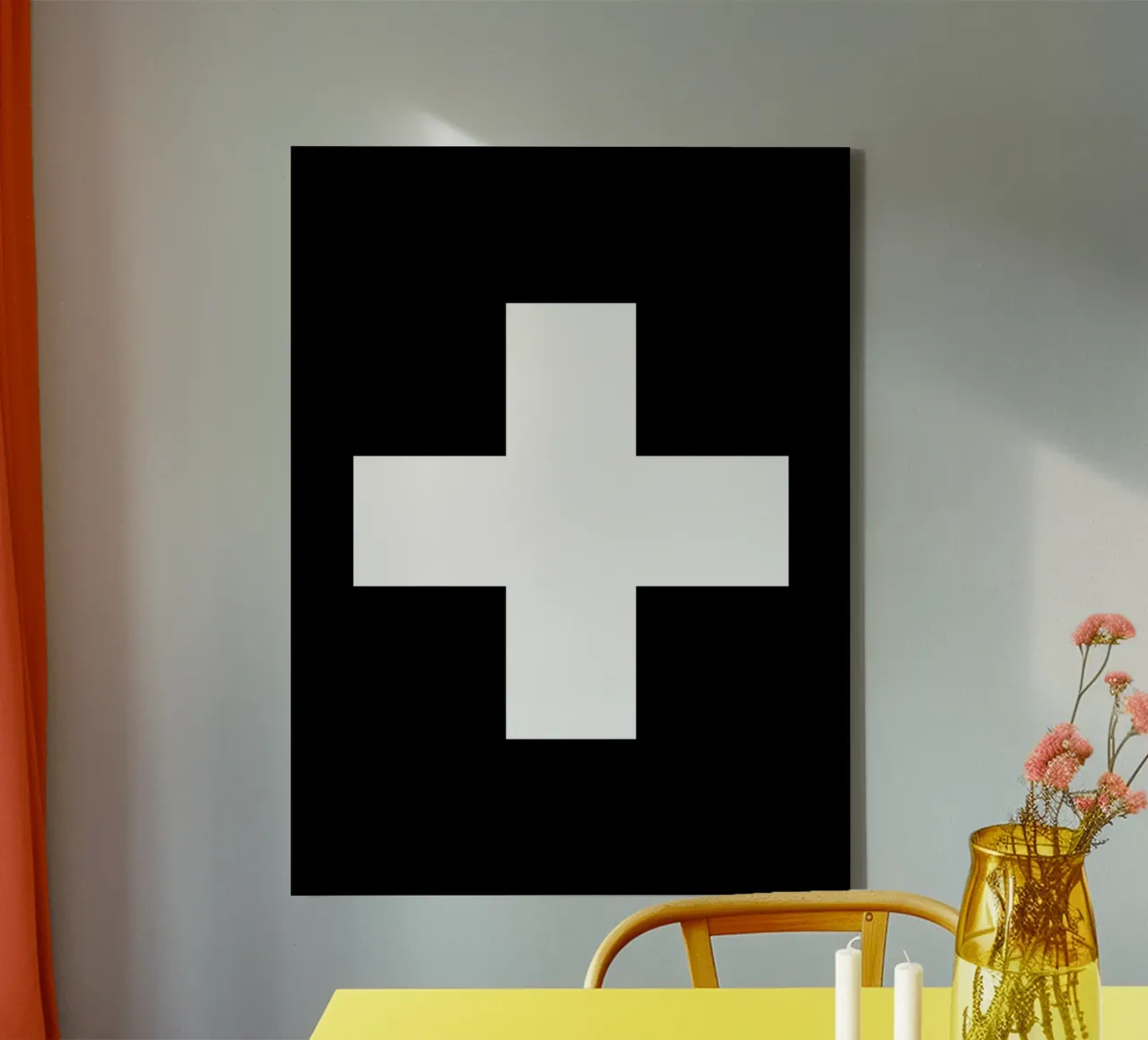 Schweizer Kreuz Schwarz-Weiß-Monochrom-Grafikdesign Leinwand von THE MOTIVATED TYPE