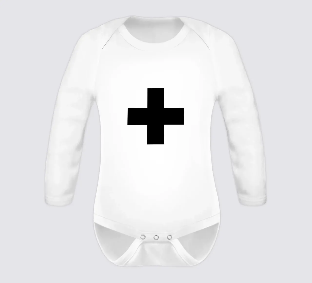 Swiss Cross White and Black Graphic Design Monochrome long-sleeve baby romper by THE MOTIVATED TYPE
