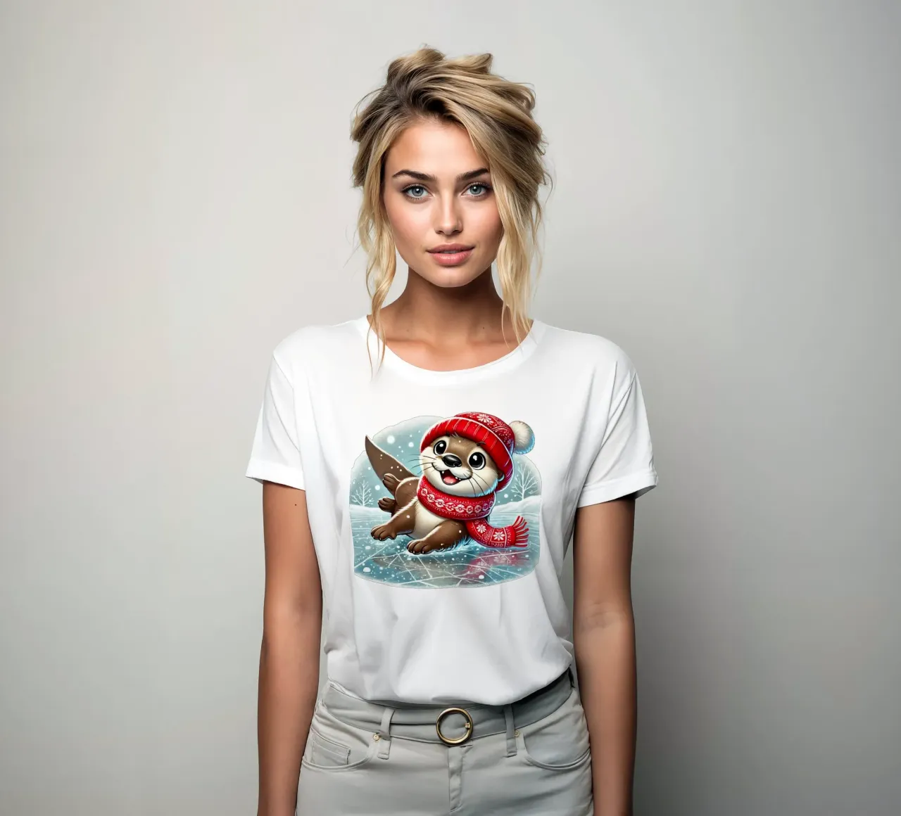 Divertimento con la lontra innevata t-shirt da donna da FluffyToons