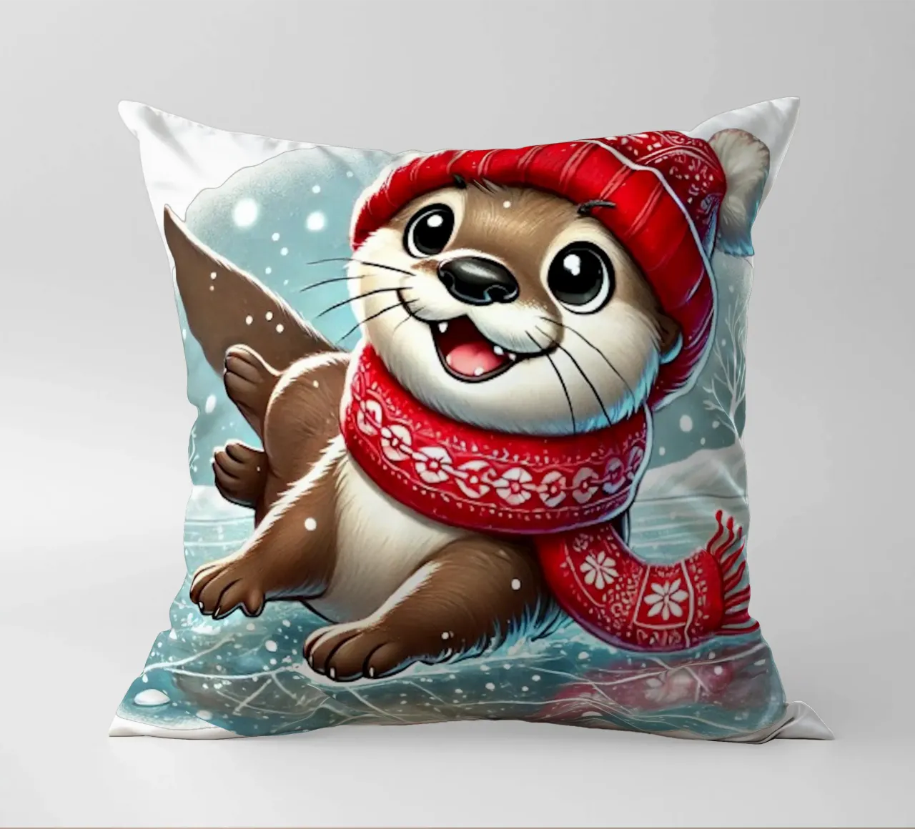 Divertimento con la lontra innevata cuscino da FluffyToons