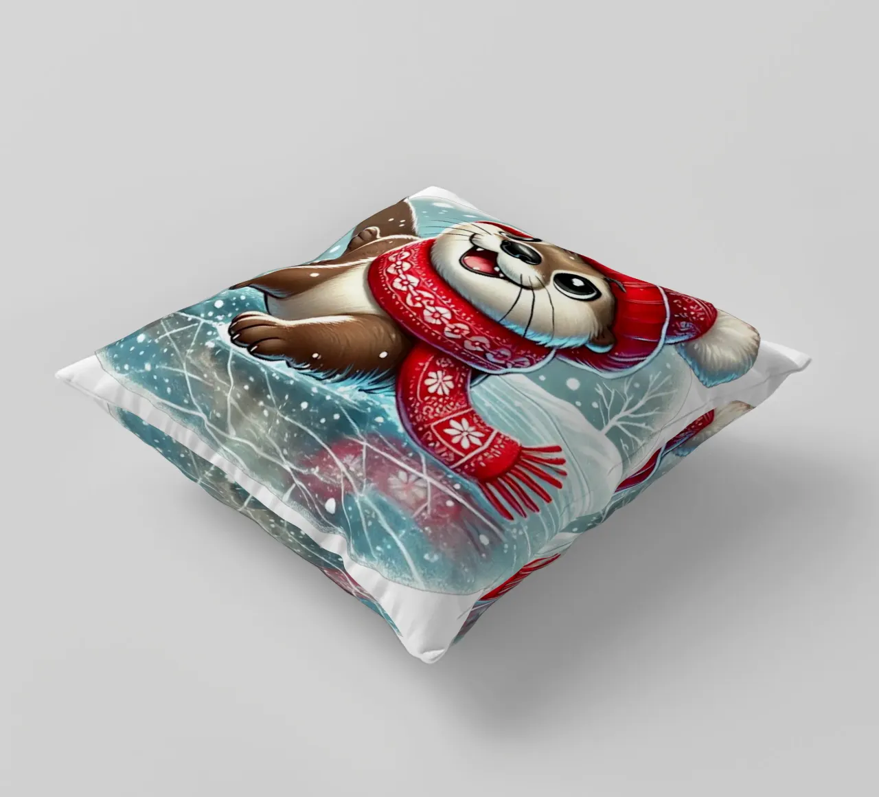 Divertimento con la lontra innevata cuscino da FluffyToons