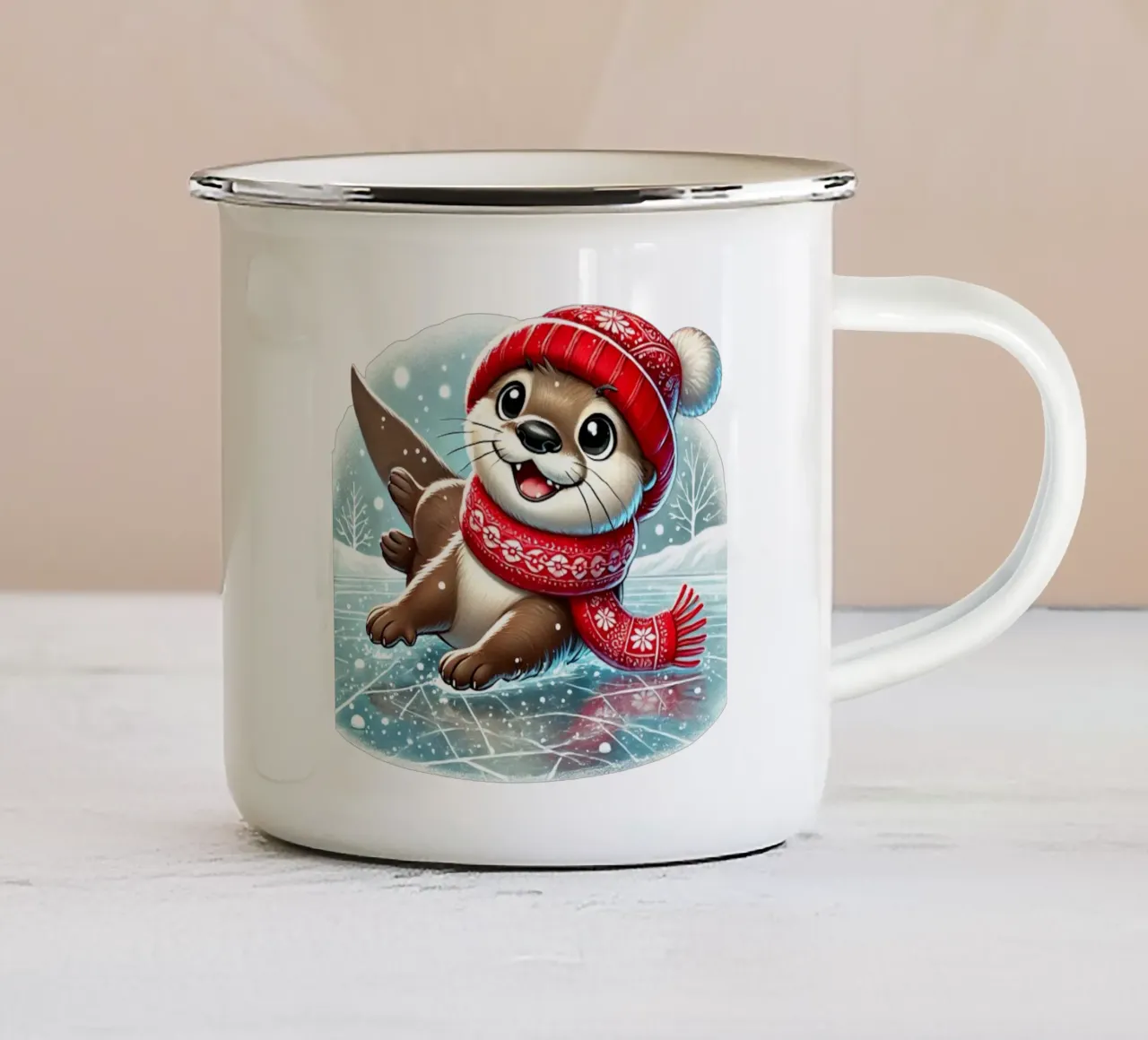 Divertimento con la lontra innevata tazza in smalto da FluffyToons