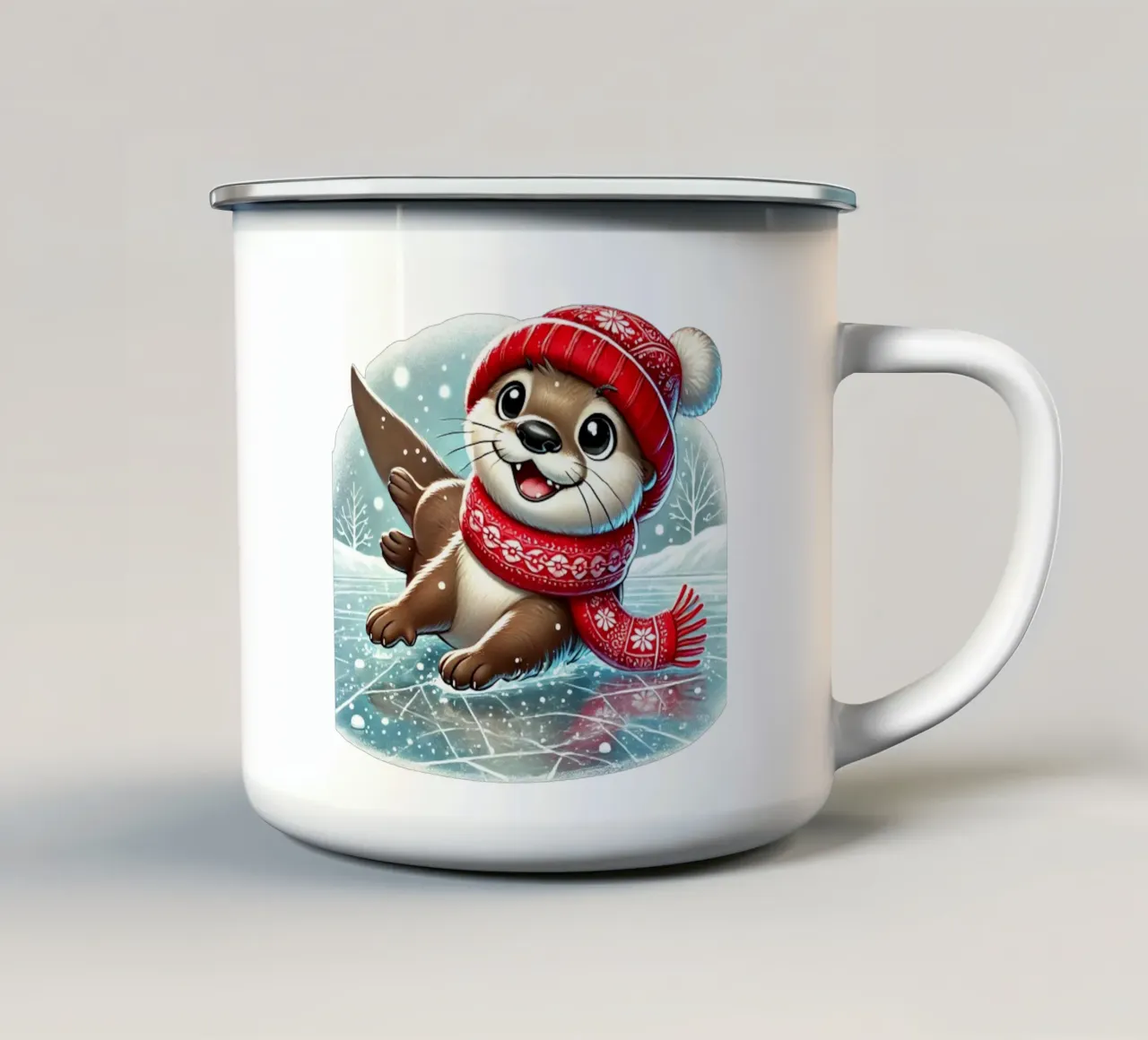 Divertimento con la lontra innevata tazza in smalto da FluffyToons