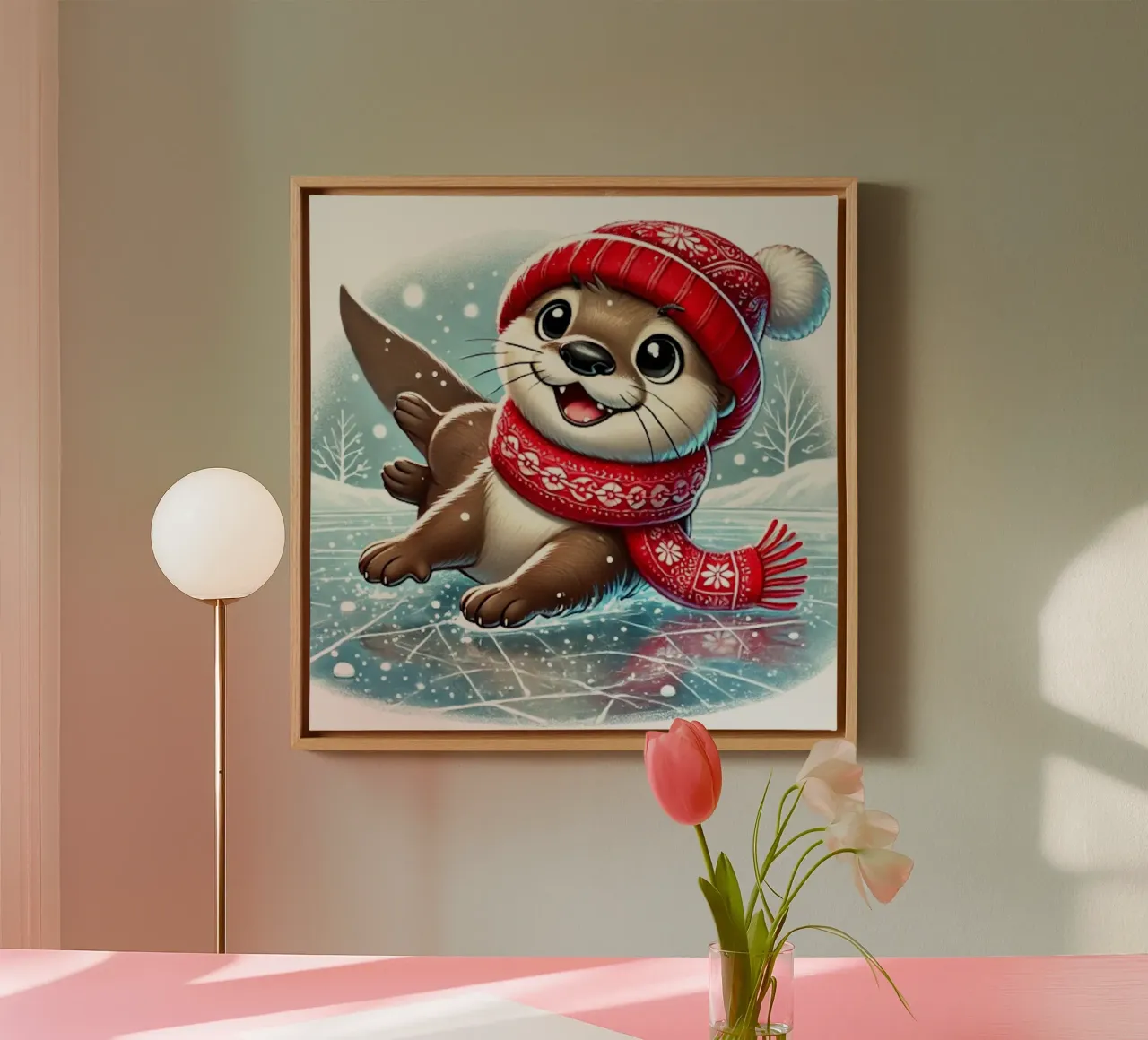 Divertimento con la lontra innevata tela da FluffyToons