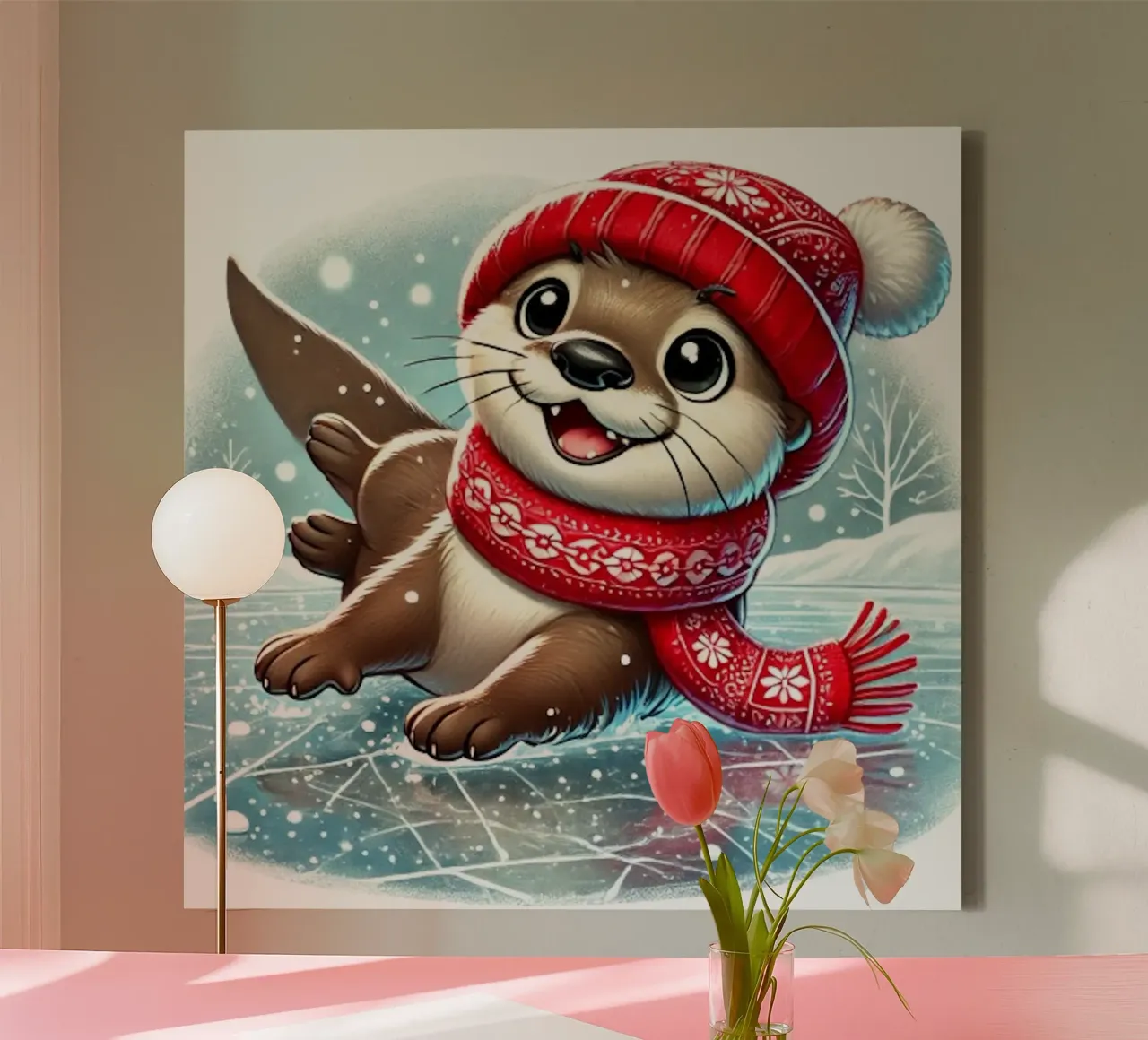 Divertimento con la lontra innevata tela da FluffyToons