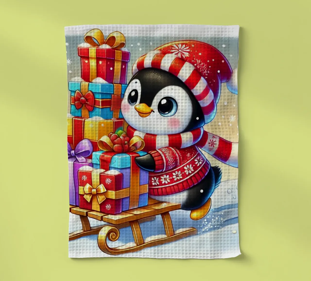 Pinguins Weihnachtsbeute Geschirrtuch von FluffyToons