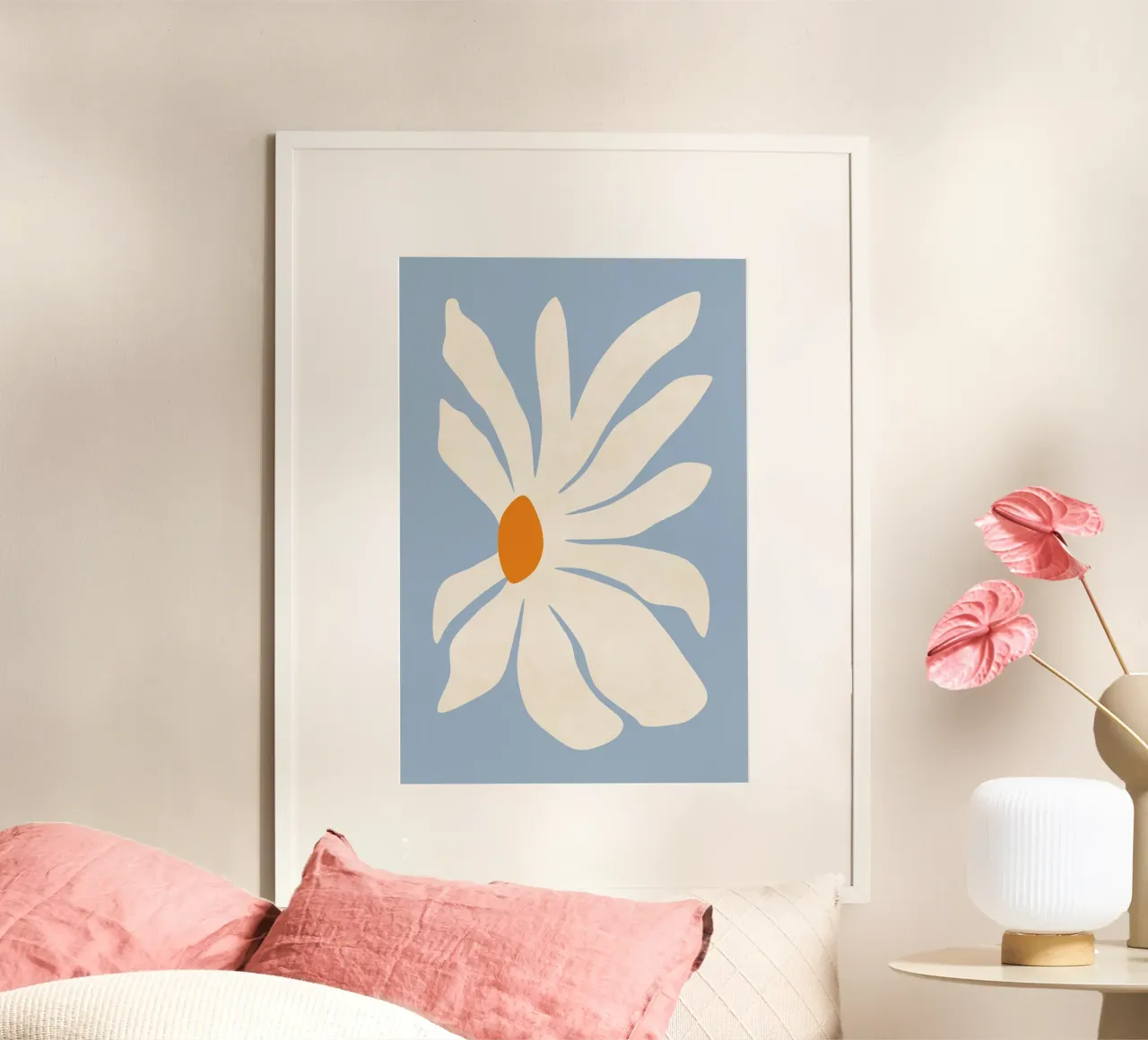 Fiore di gerbera poster con telaio in legno da amini54