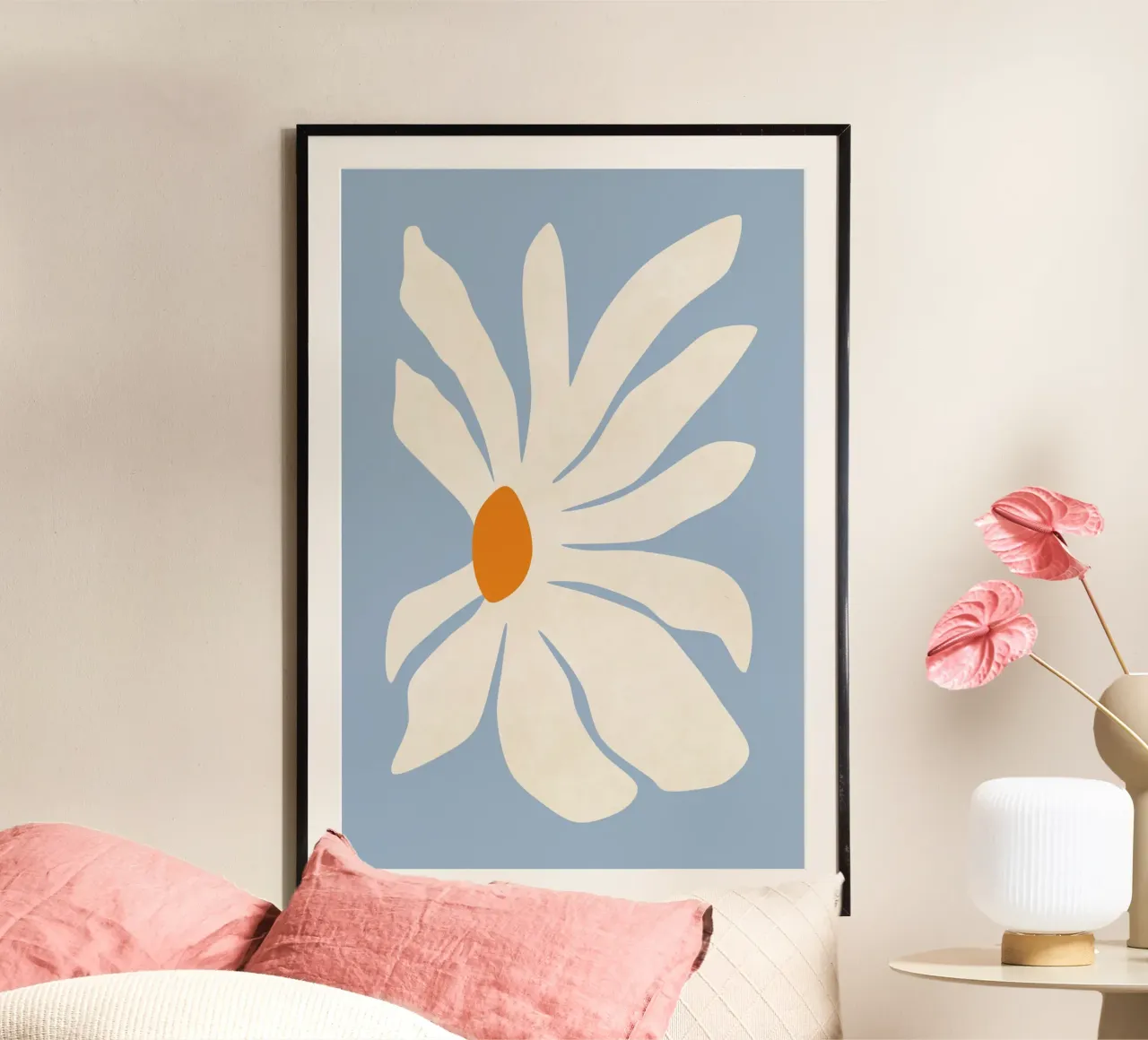 Fiore di gerbera poster con telaio in legno da amini54