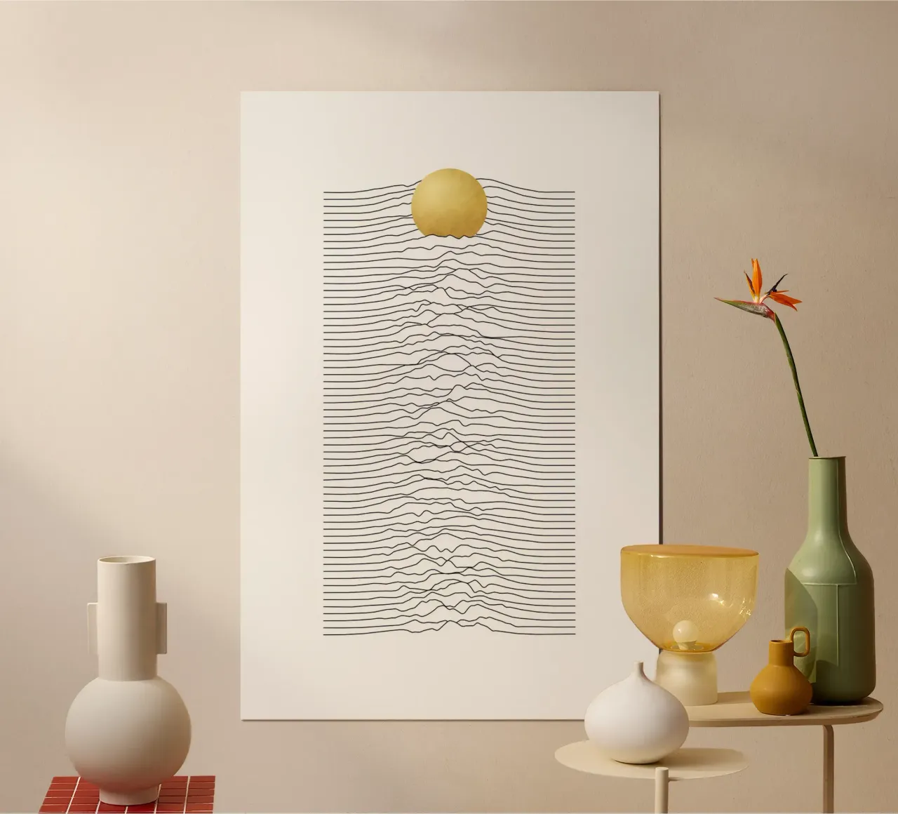 Alba dorata poster con telaio in plastica da amini54