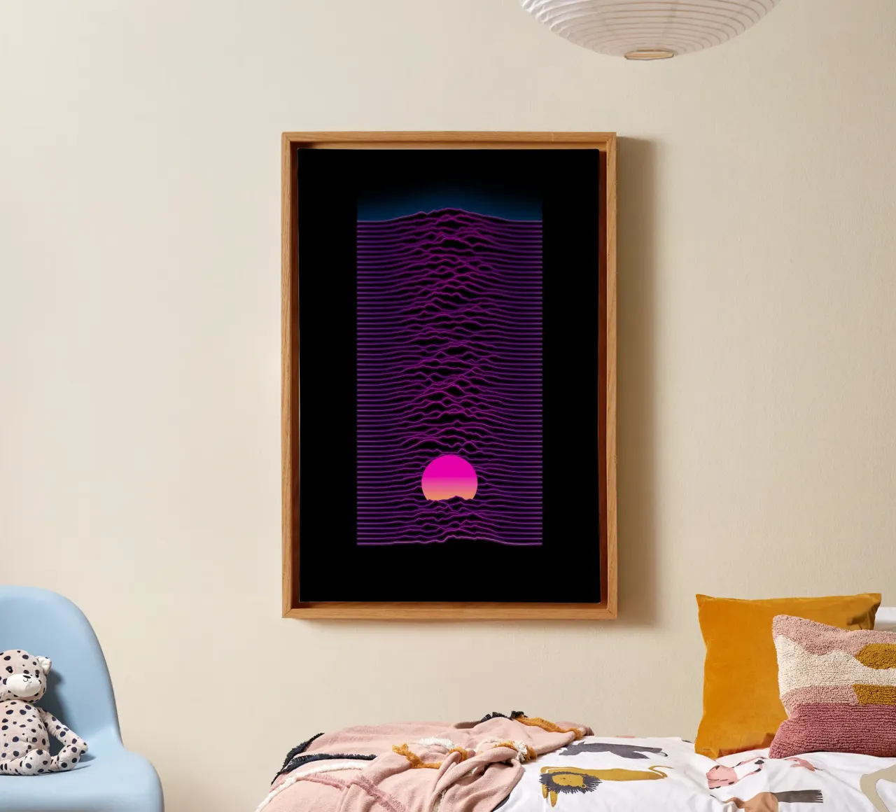 Neon Zonsondergang canvas met Baklijst van amini54