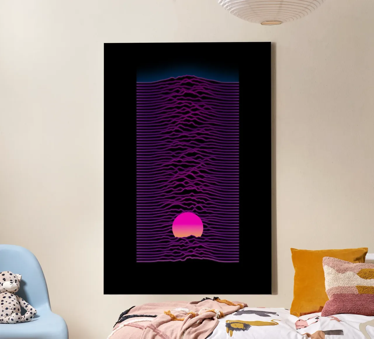 Neon Zonsondergang canvas met Baklijst van amini54