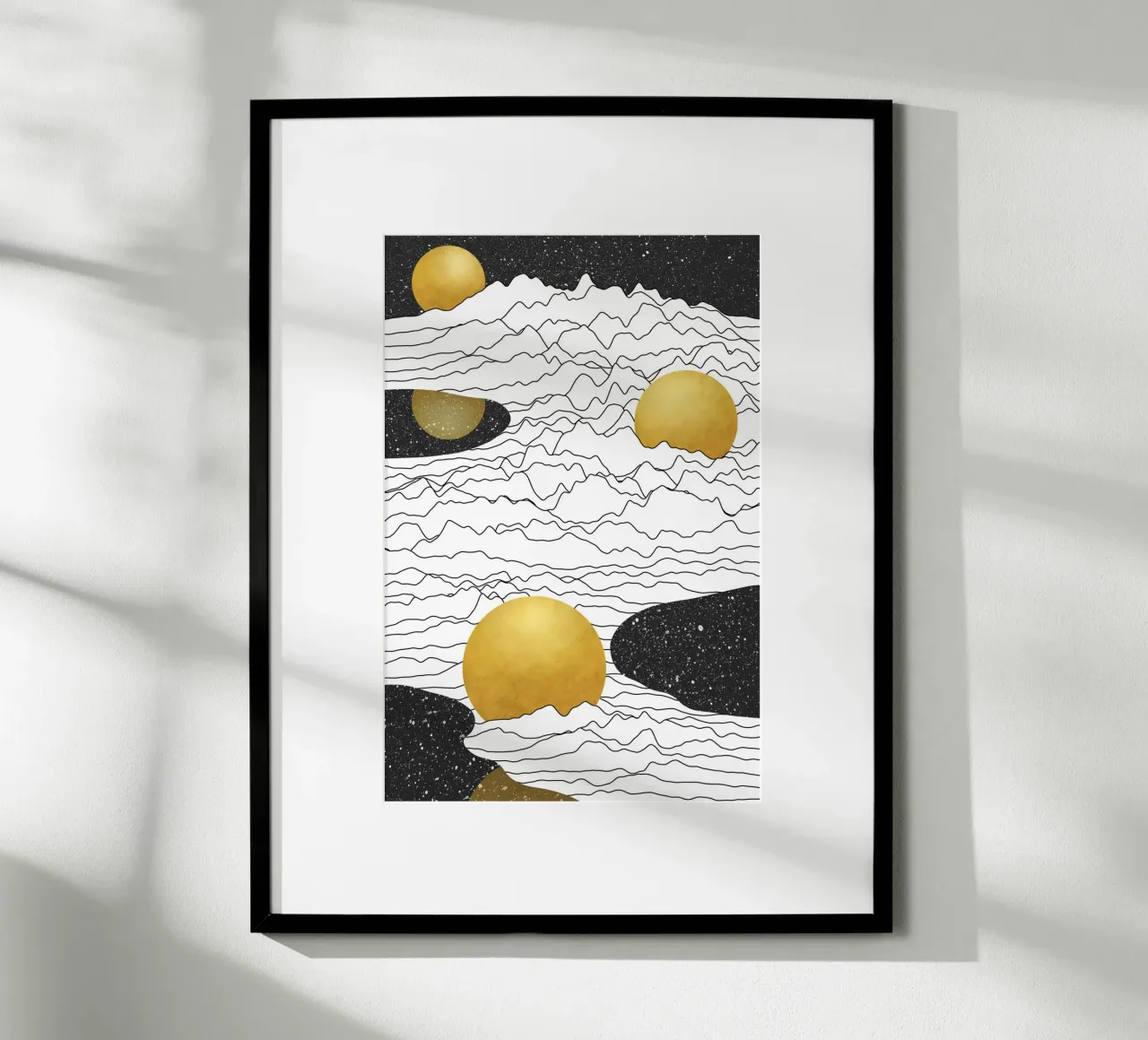 Paesaggio lunare monocromatico poster con telaio in legno da amini54