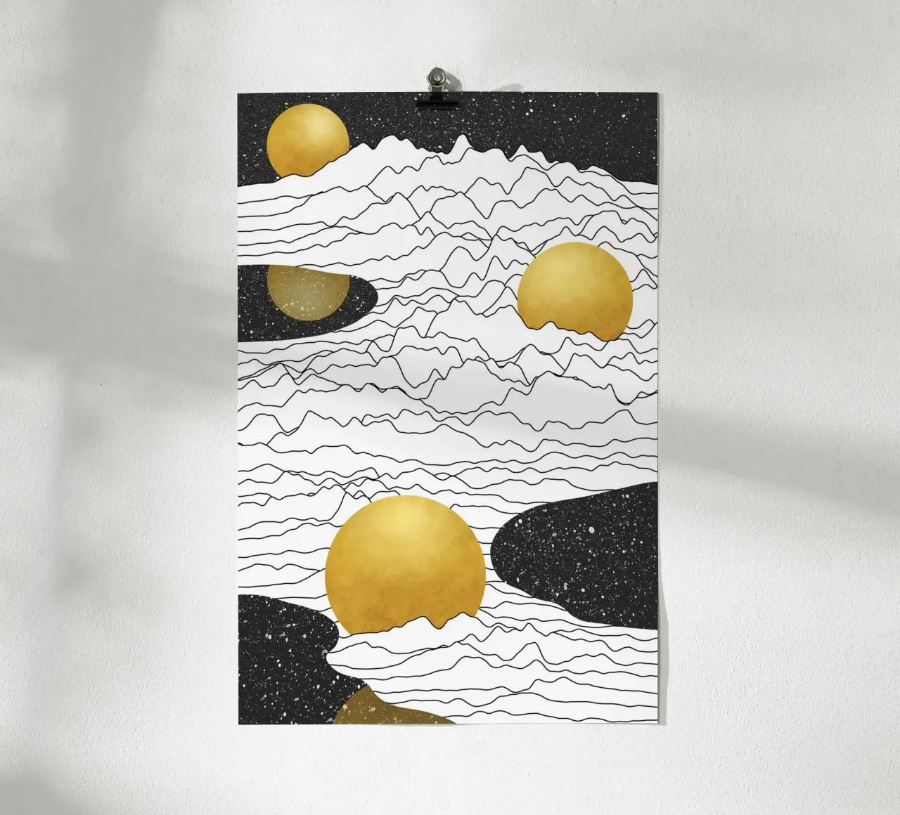 Paesaggio lunare monocromatico poster con telaio in legno da amini54