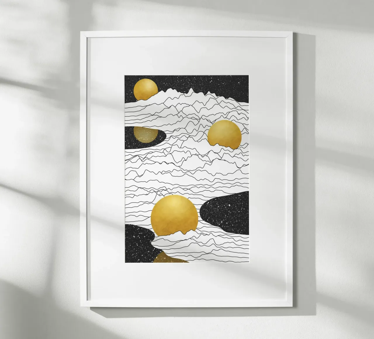 Paesaggio lunare monocromatico poster con telaio in legno da amini54