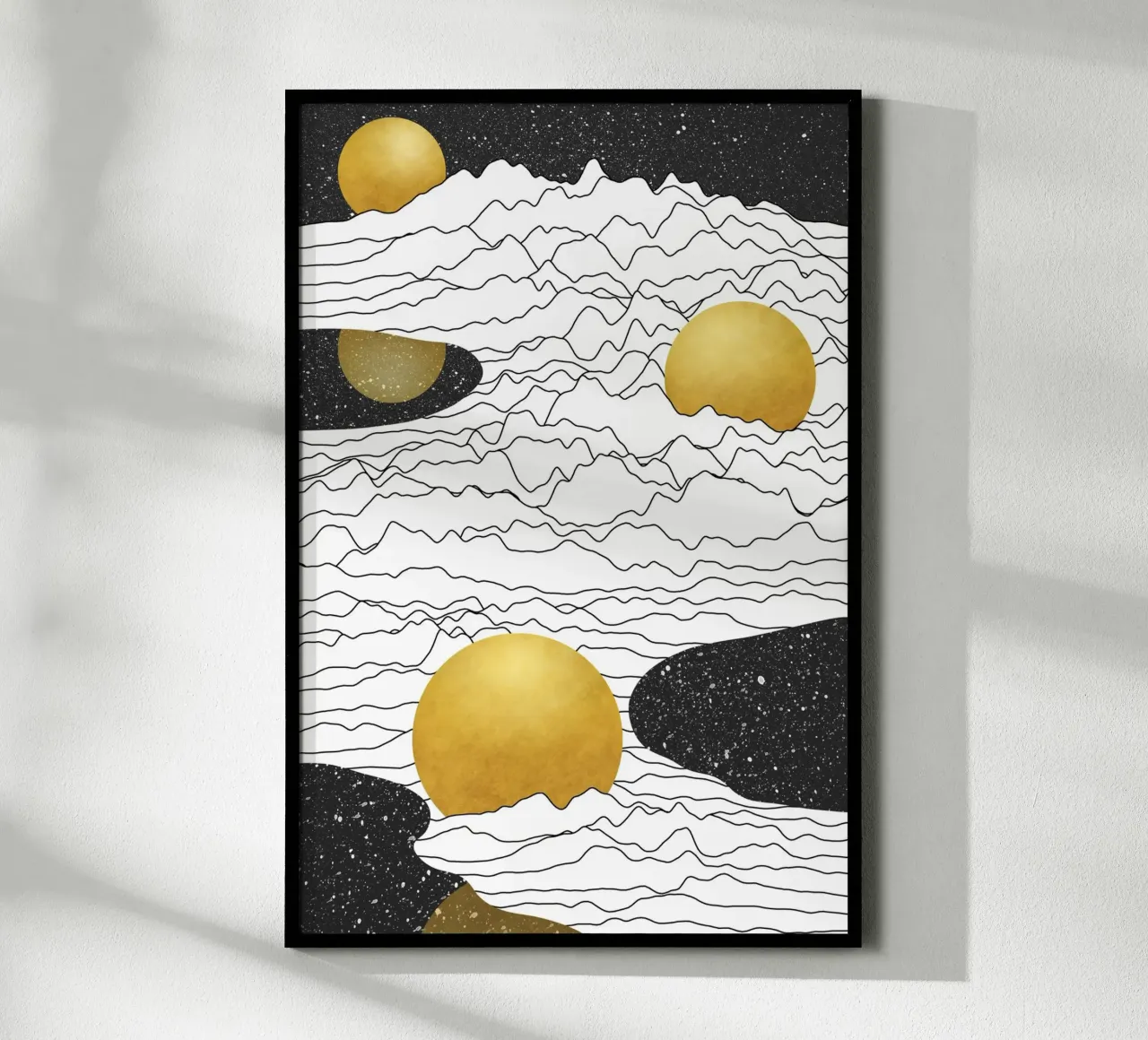 Paesaggio lunare monocromatico poster con telaio in legno da amini54