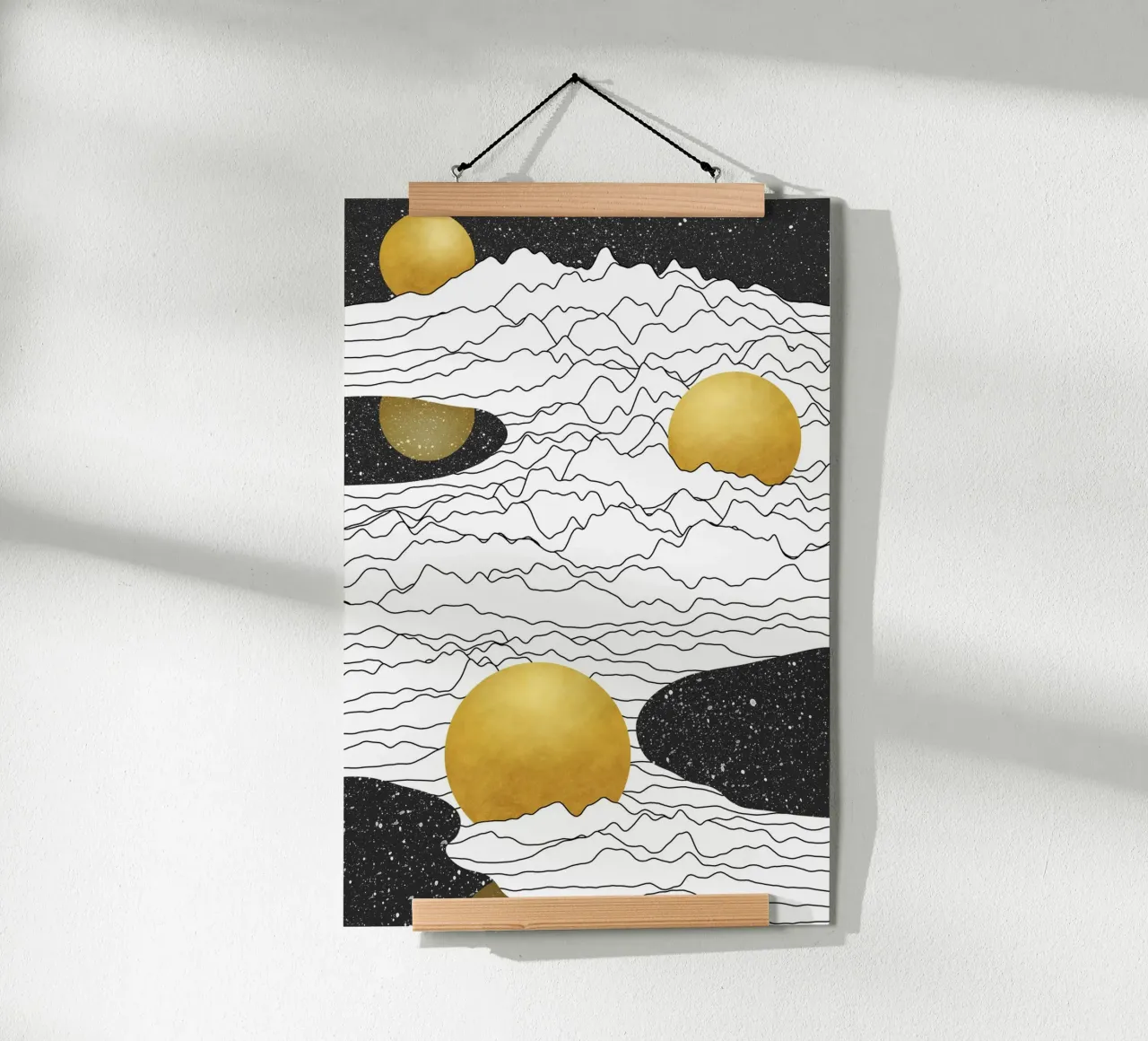 Paesaggio lunare monocromatico poster con telaio in legno da amini54