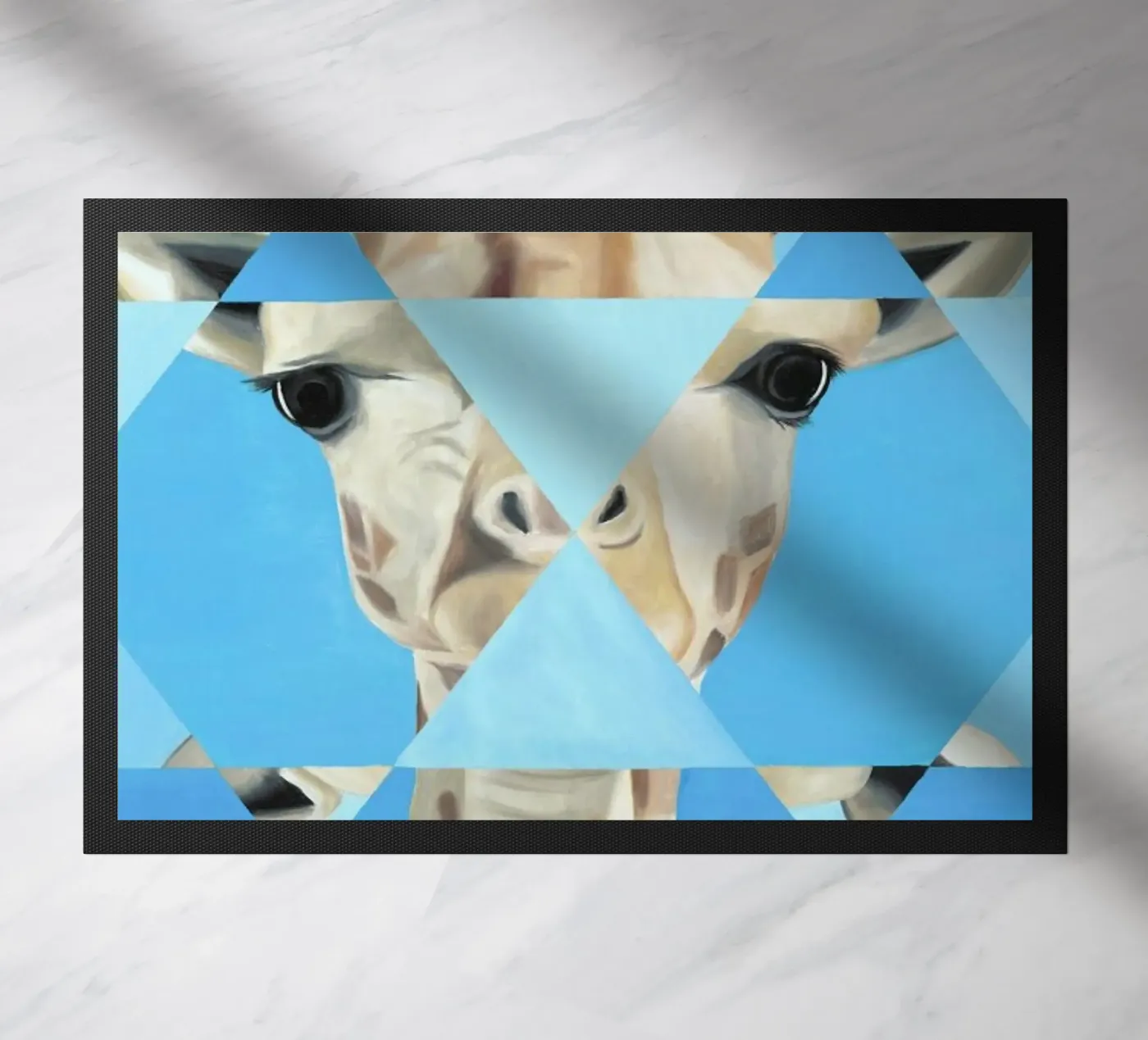 Blue Giraffe doormat by Allison Chaplin