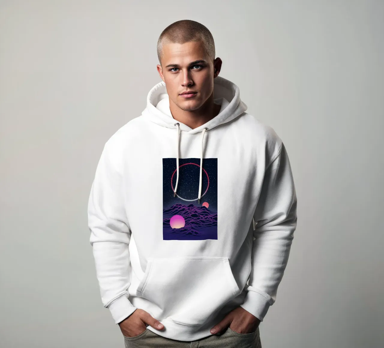 Paesaggio lunare al neon felpa con cappuccio da amini54