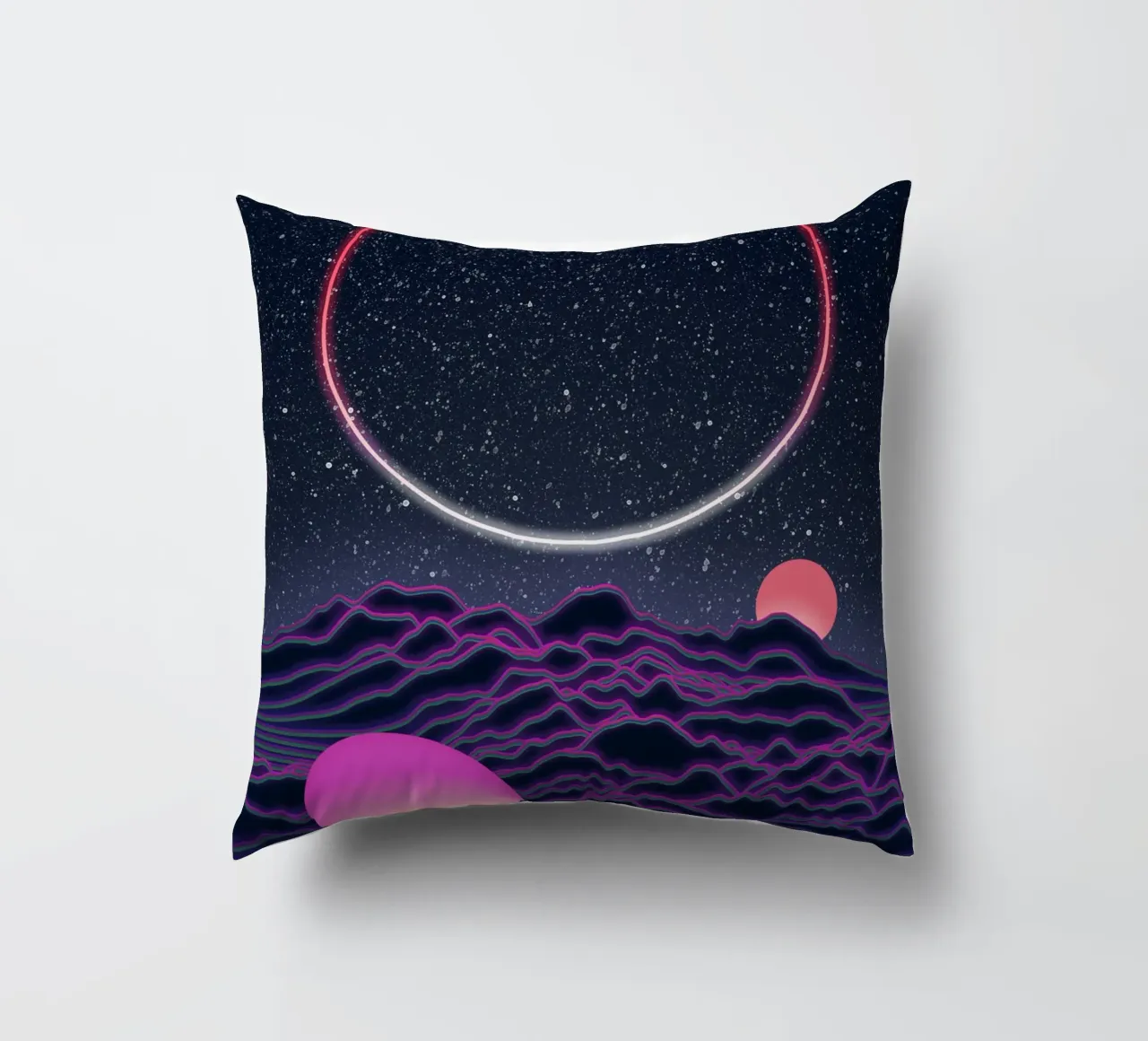 Paesaggio lunare al neon cuscino da amini54