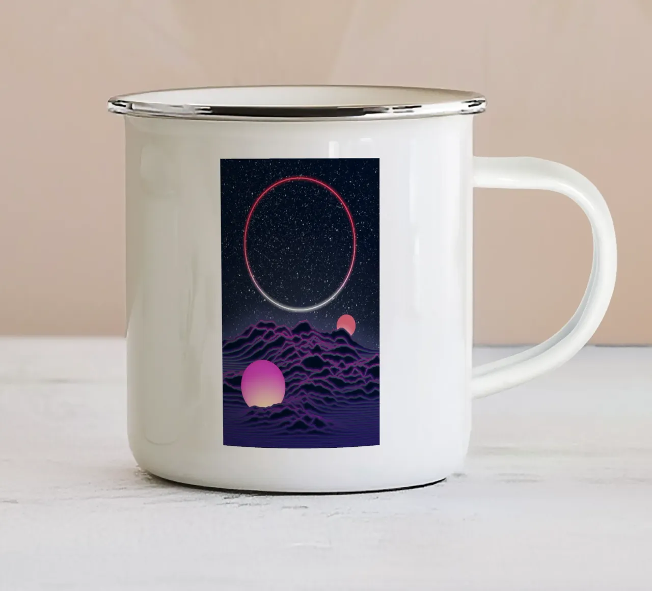 Paesaggio lunare al neon tazza in smalto da amini54