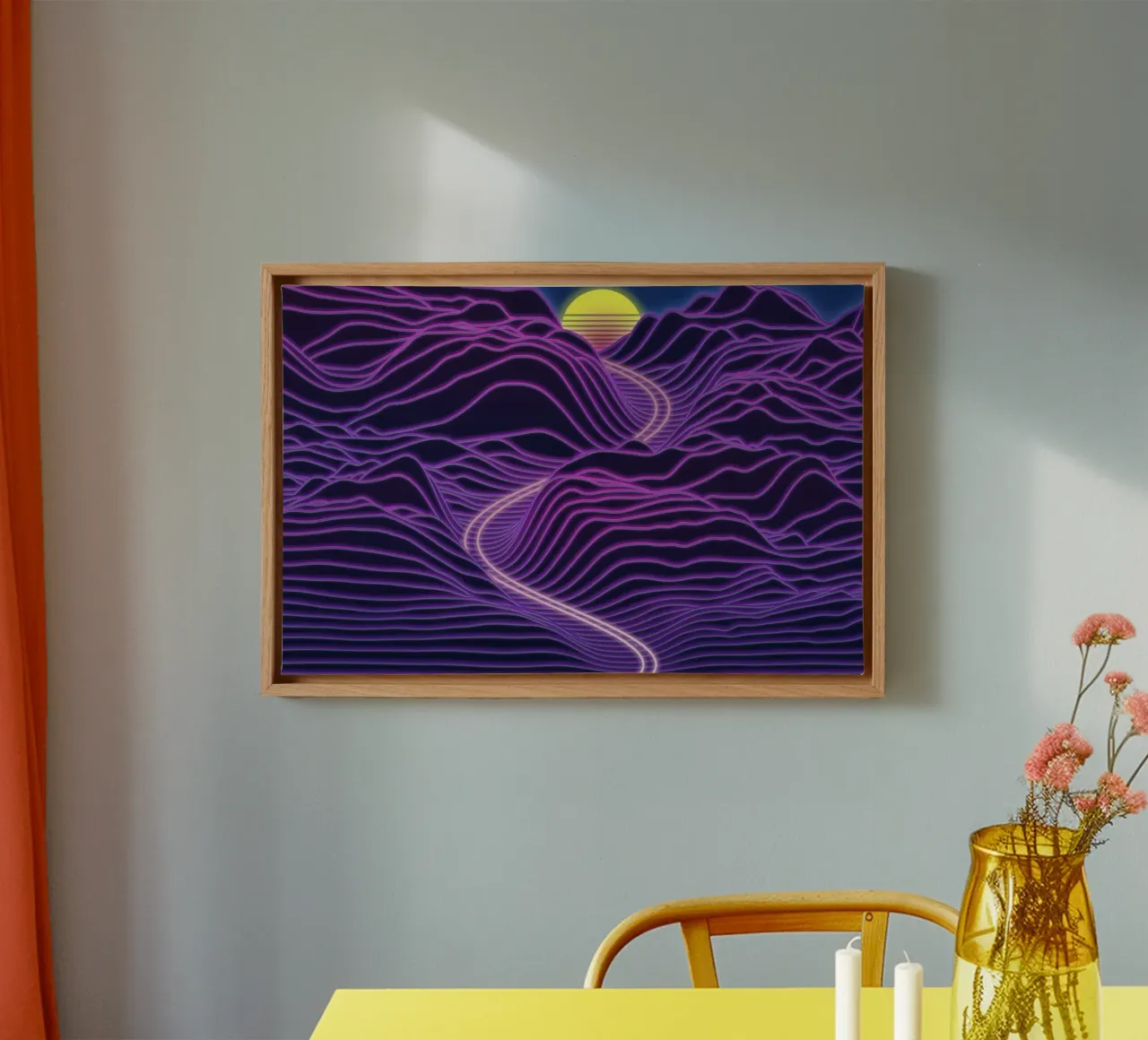 Alba al neon tela con Cornice a cassetta da amini54
