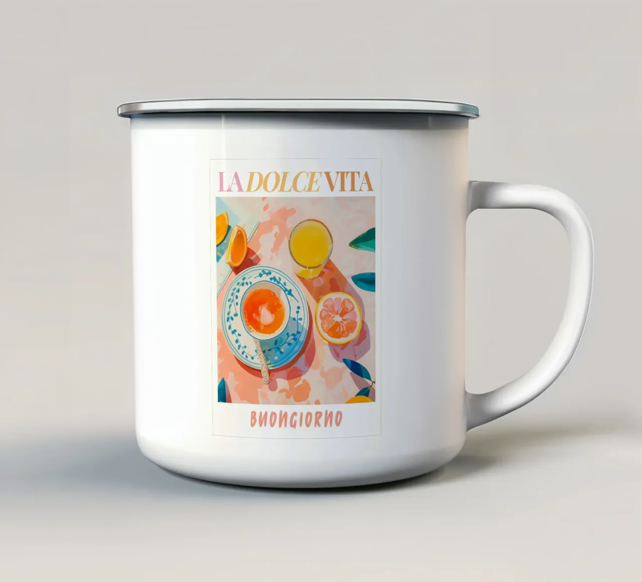 La Dolce Vita Breakfast Print tazza in smalto da Bella Studio