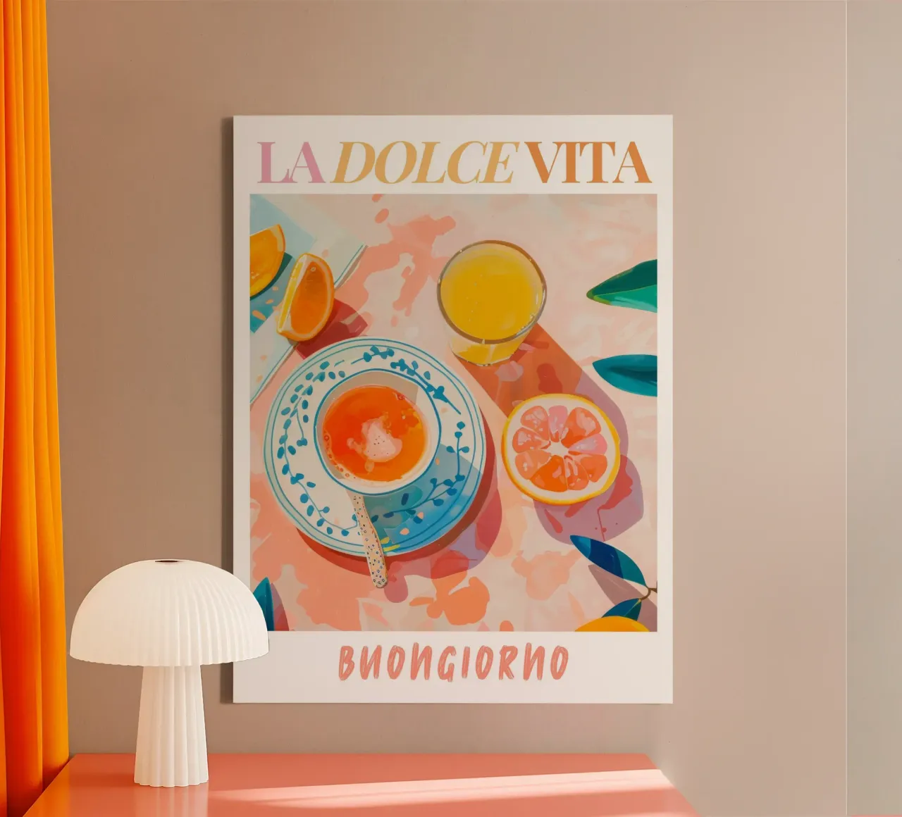 La Dolce Vita Frühstück drucken Leinwand mit Schattenfugenrahmen von Bella Studio