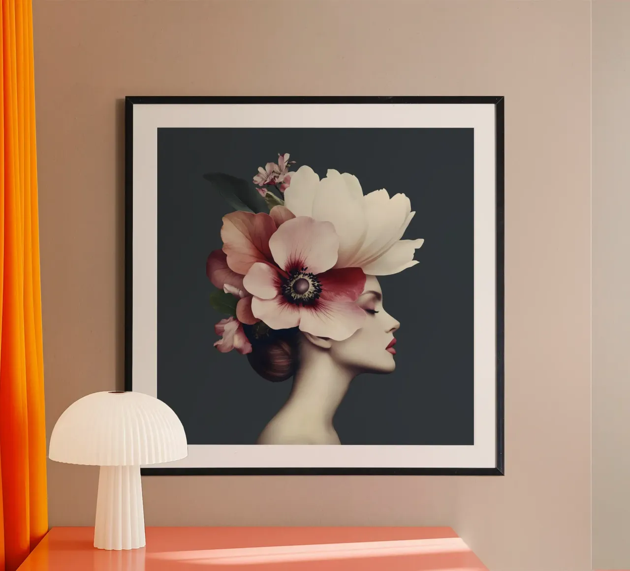 Ritratto floreale di Grace femminile poster con telaio in legno da Andrea Haase Floral Passion