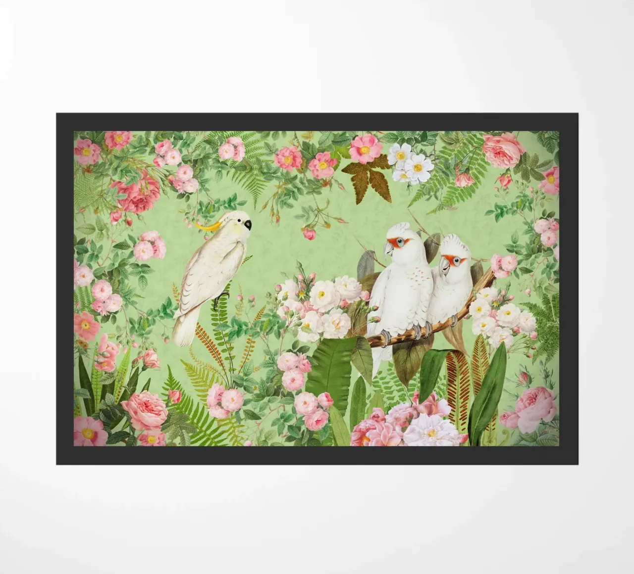 Cacatua esotici d'epoca in una splendida giungla di rose zerbino da Vintage World - Uta Naumann