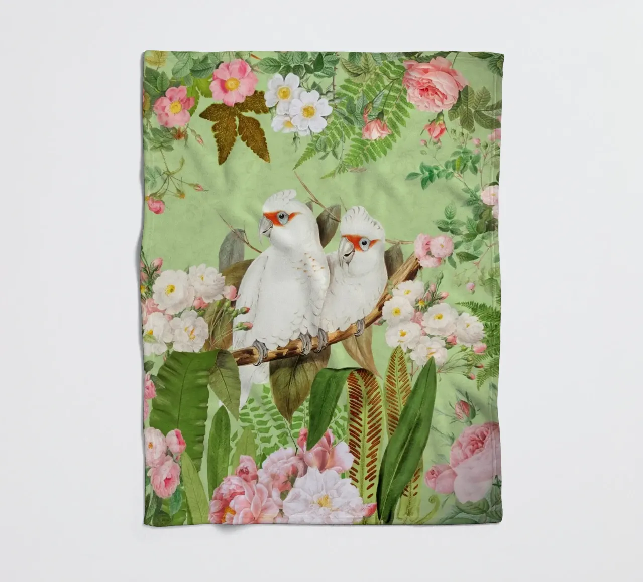 Cacatua esotici d'epoca in una splendida giungla di rose coperta in pile da Vintage World - Uta Naumann