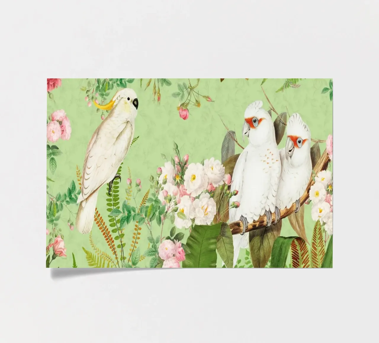 Cacatua esotici d'epoca in una splendida giungla di rose foglio adesivo da Vintage World - Uta Naumann