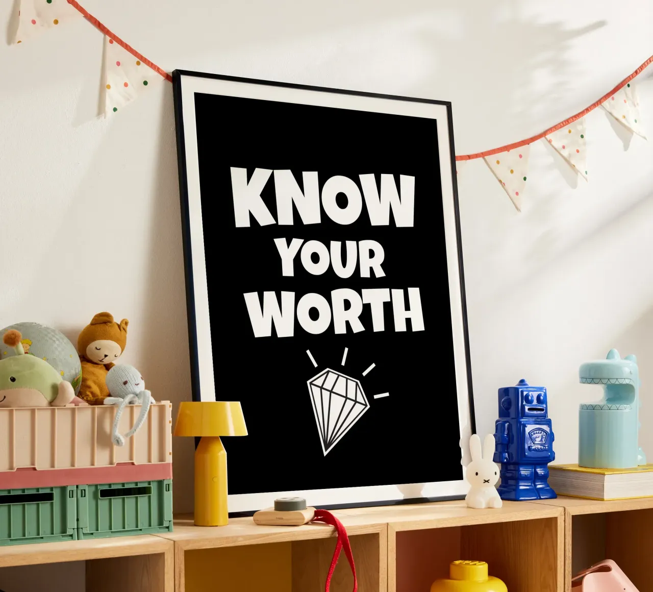 Know your worth poster con telaio in alluminio da happieeagle