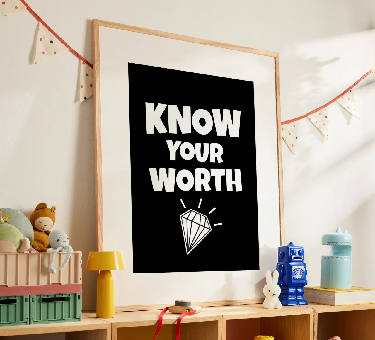 Know your worth poster con telaio in alluminio da happieeagle