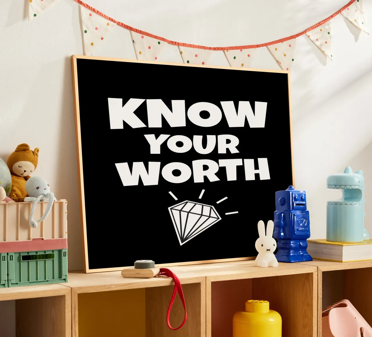 Know your worth poster con telaio in alluminio da happieeagle