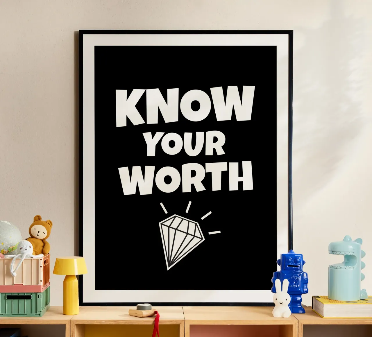 Know your worth poster con telaio in alluminio da happieeagle