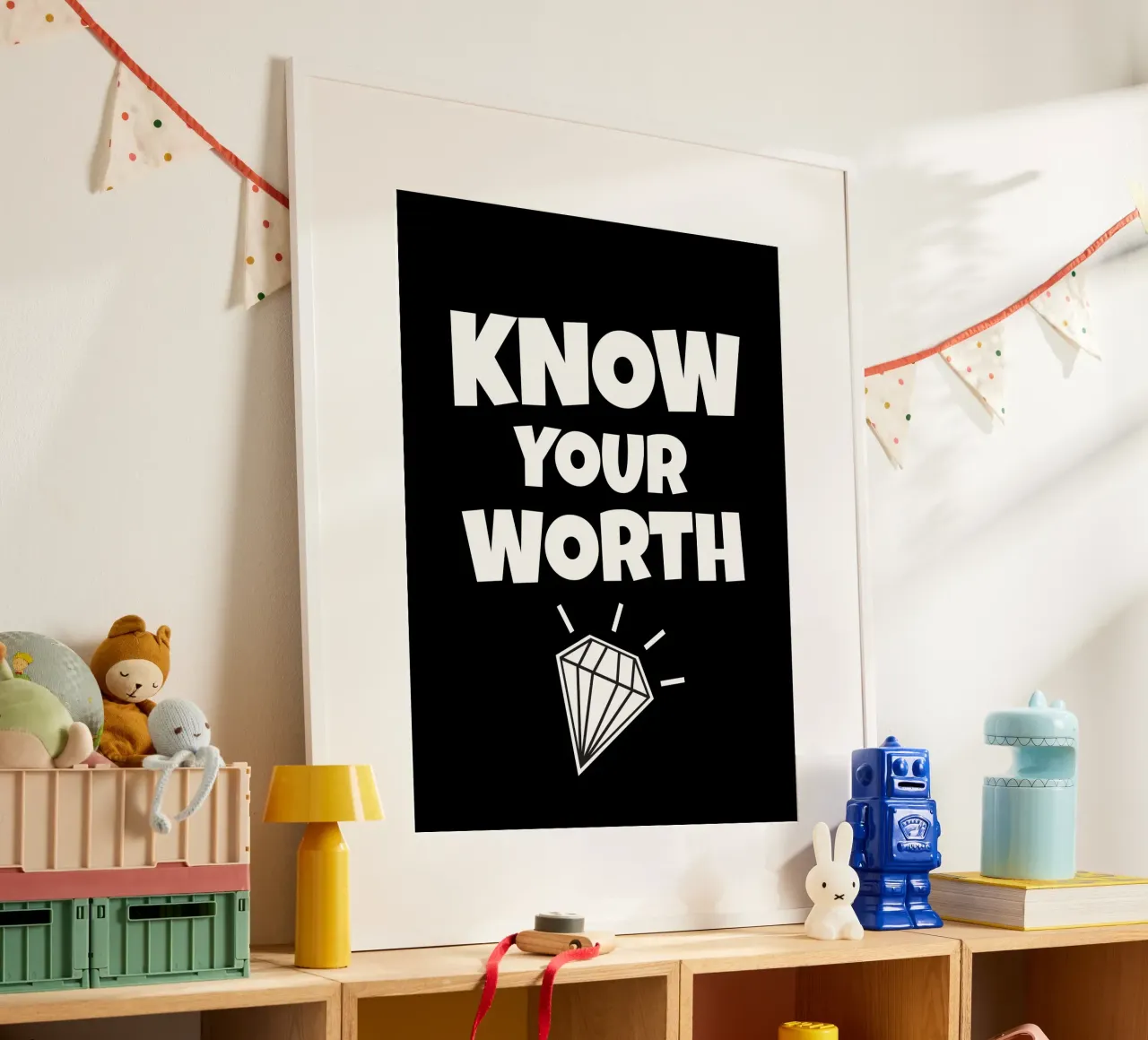 Know your worth poster con telaio in alluminio da happieeagle