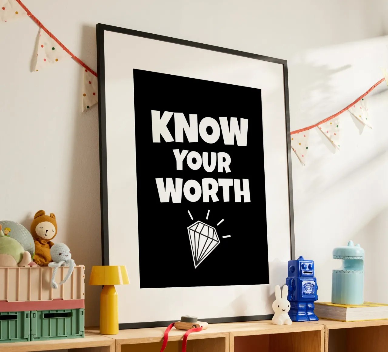 Know your worth poster con telaio in alluminio da happieeagle