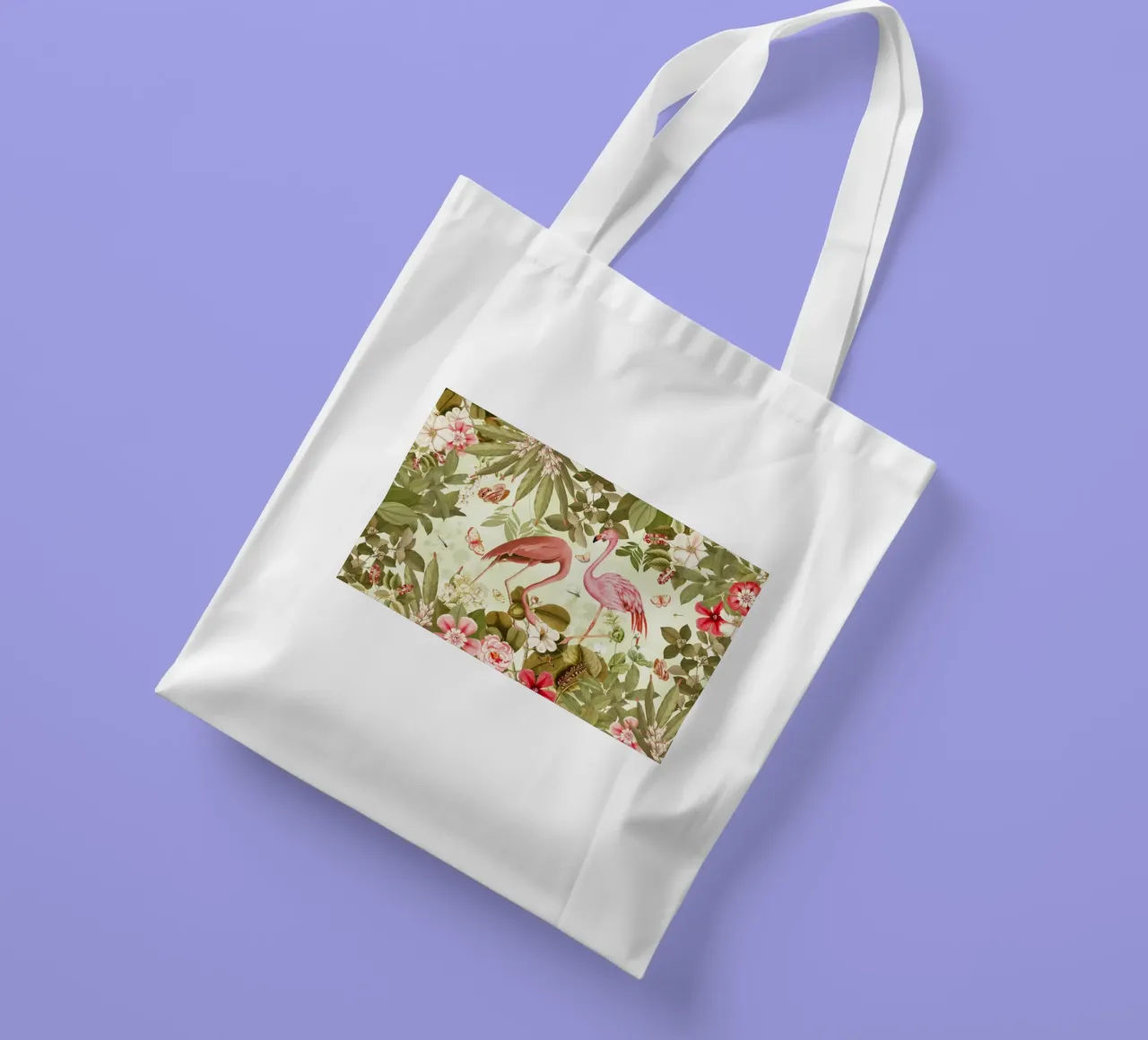 Fenicottero rosa d'annata Fiore tropicale Paradiso della giungla borsa in juta da Vintage World - Uta Naumann