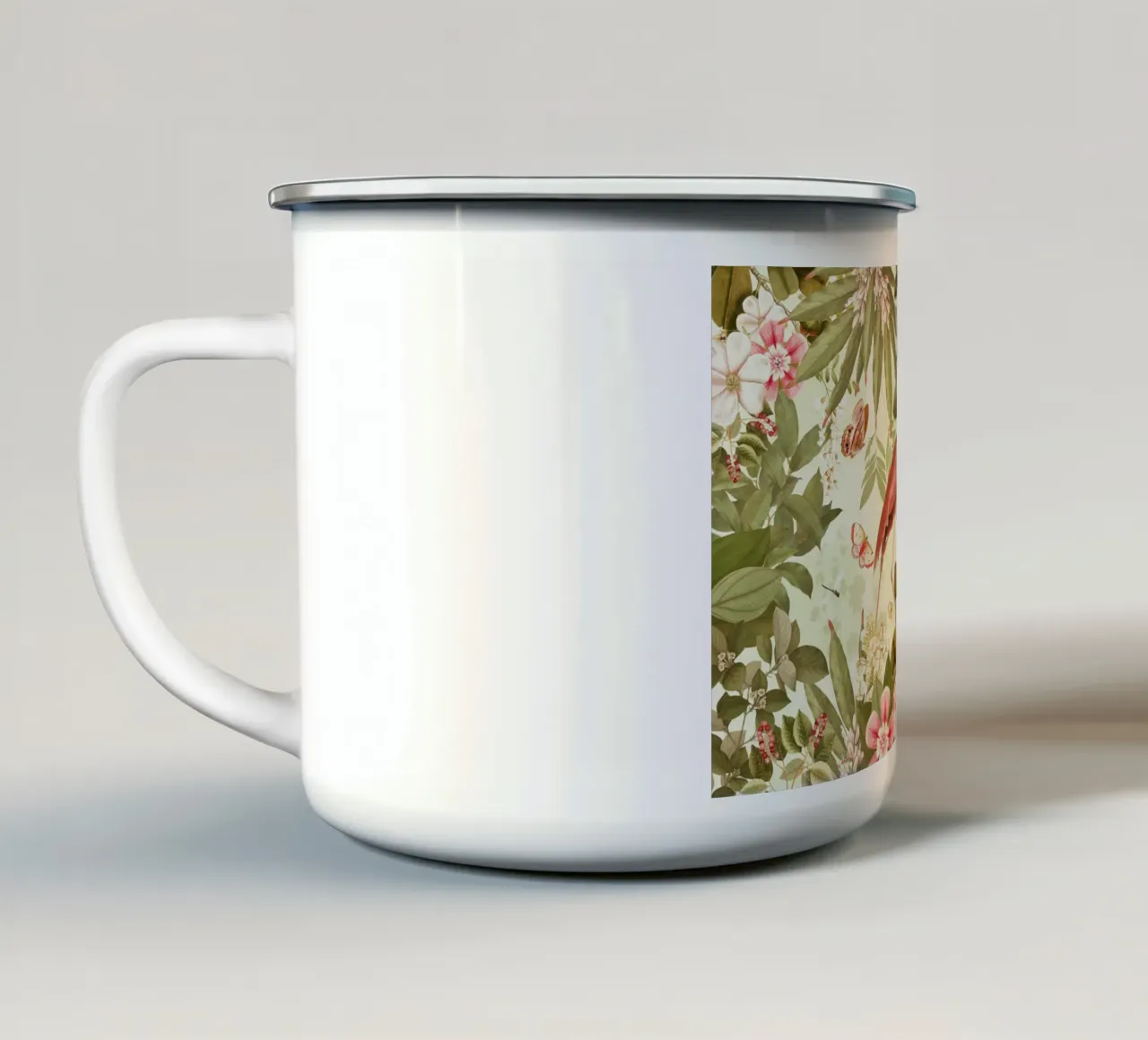 Fenicottero rosa d'annata Fiore tropicale Paradiso della giungla tazza in smalto da Vintage World - Uta Naumann