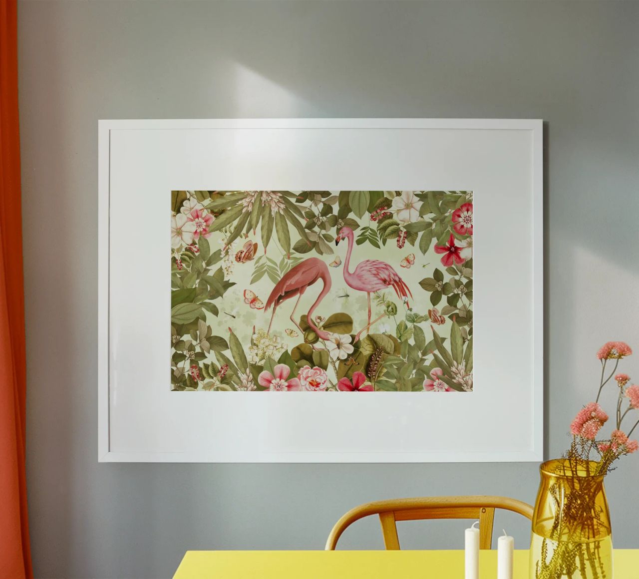 Rose Vintage Flamingo Tropical Flower Jungle Paradise poster de Vintage World - Uta Naumann