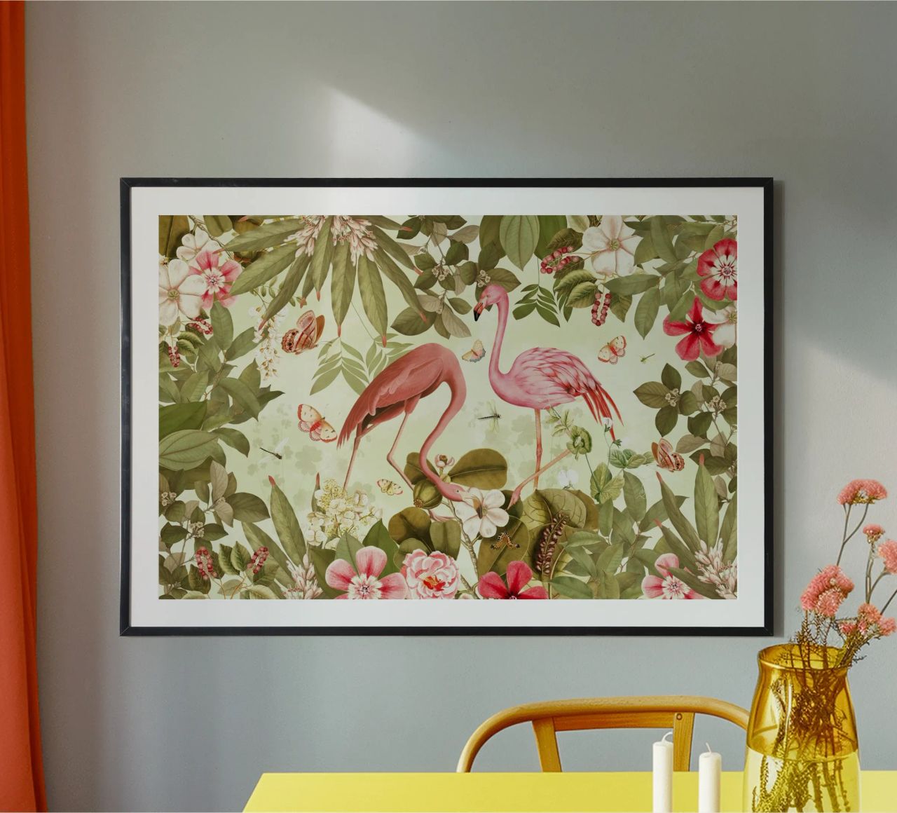 Rose Vintage Flamingo Tropical Flower Jungle Paradise poster de Vintage World - Uta Naumann