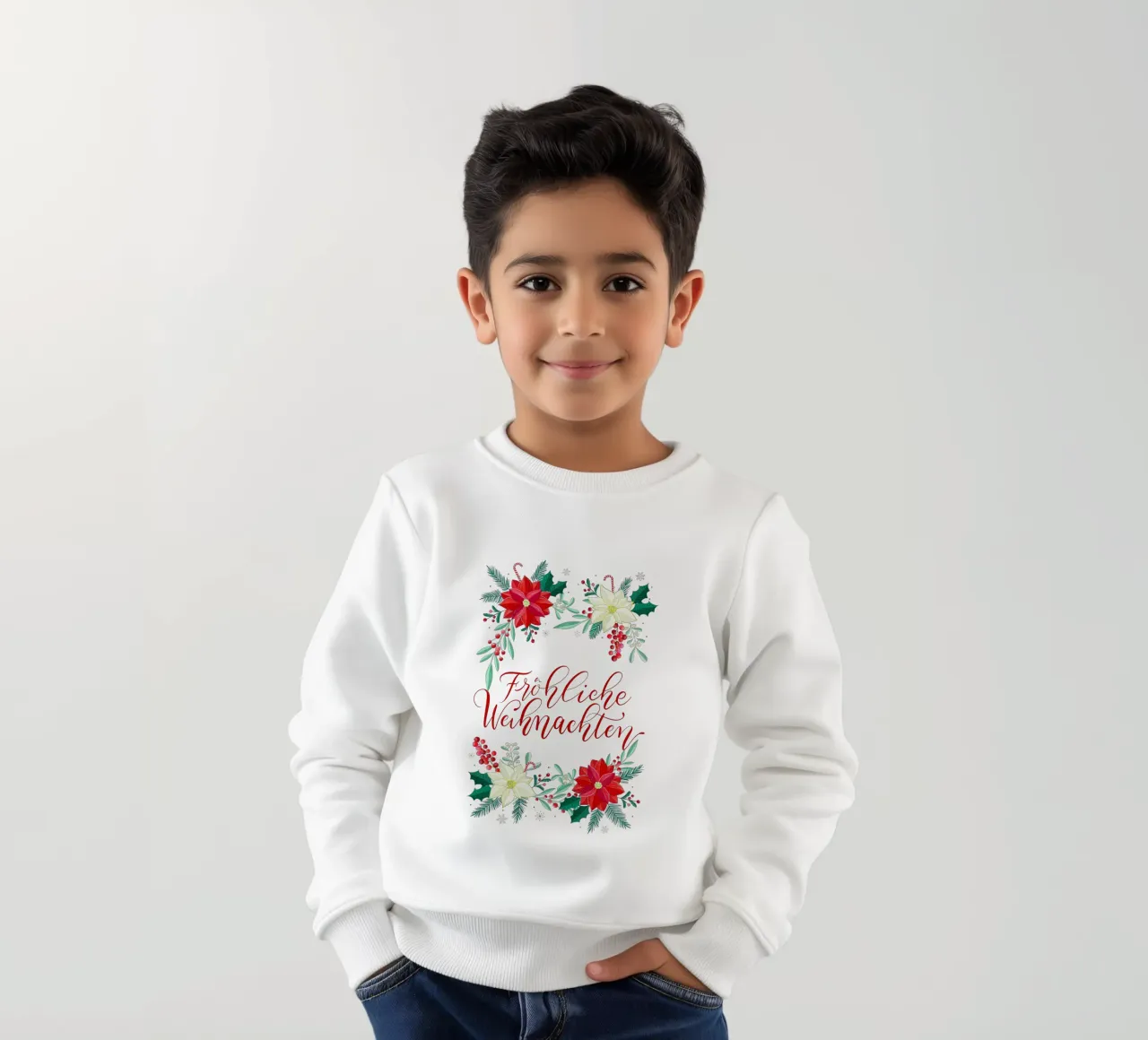 Joyeux Noël, étoiles d'hiver, branches de sapin, calligraphie sweat enfant de CalliLetters
